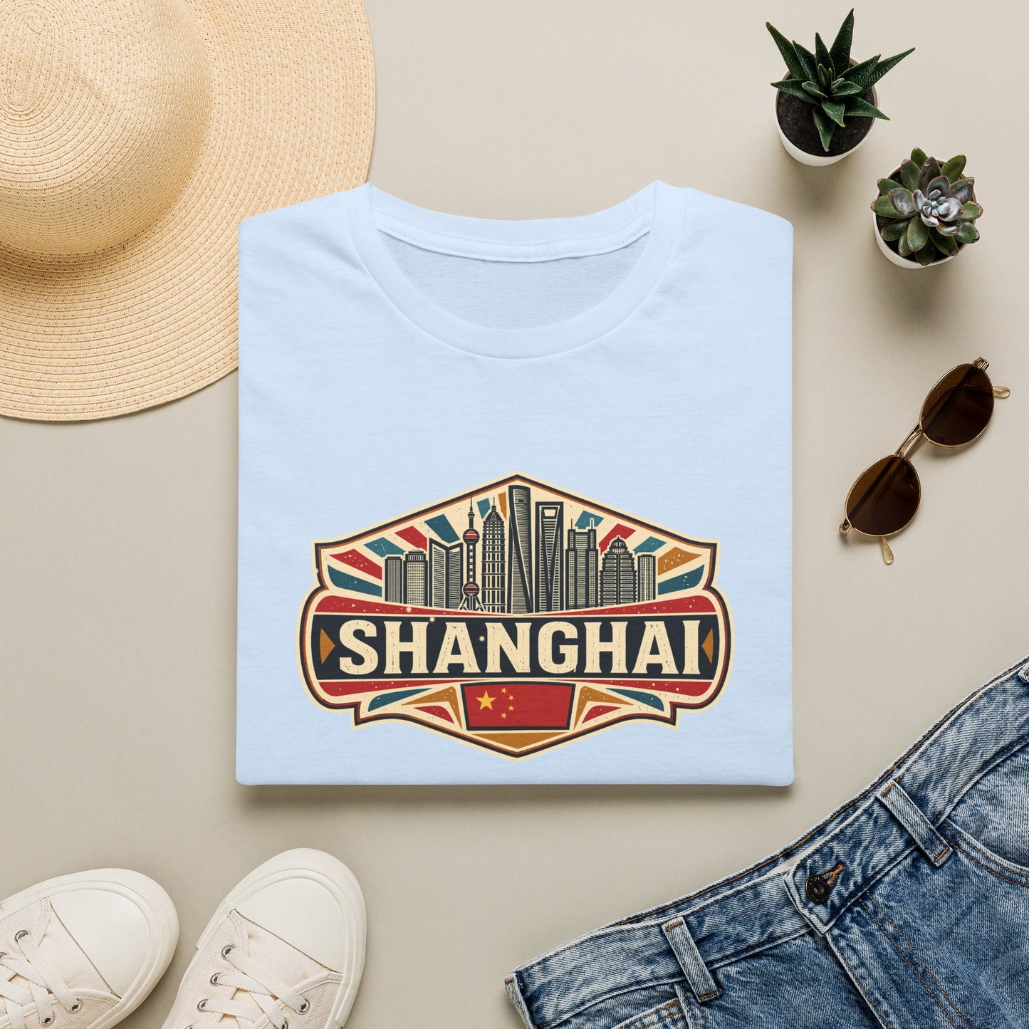 Shanghai Skyline T-Shirt — Vintage City Travel Tee