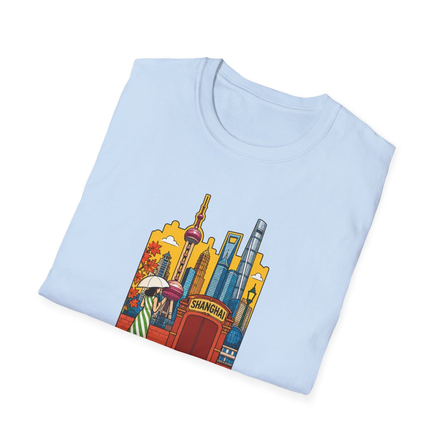 Shanghai Skyline T-Shirt — Vintage Cityscape with Chinese Characters