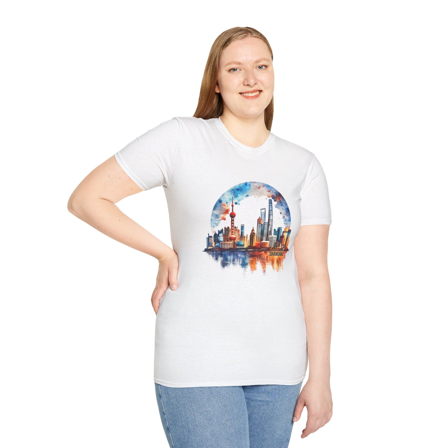 City Skyline T-Shirt — Watercolor Shanghai Landscape Tee