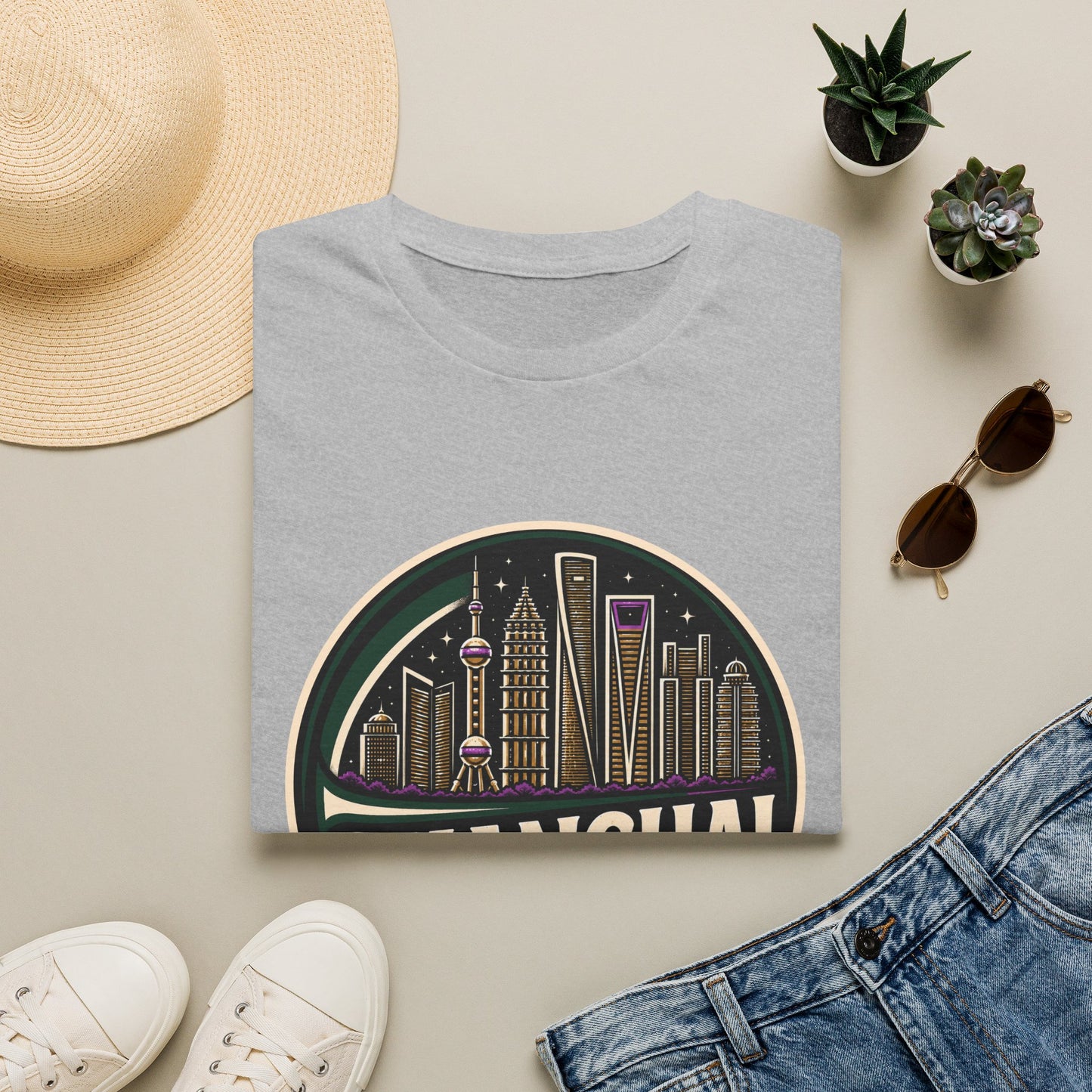 Shanghai Skyline T-Shirt — Retro Cityscape Tee