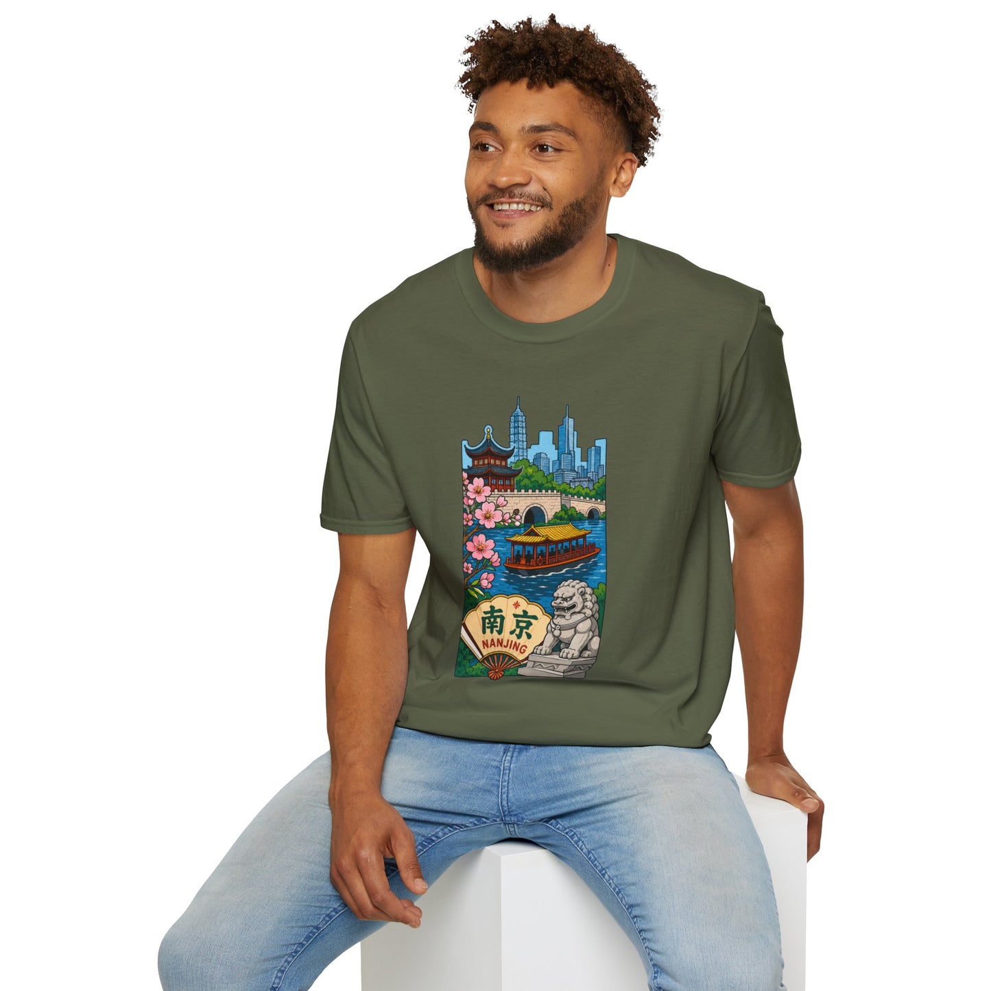 Nanjing Cityscape T-Shirt — Cherry Blossoms, Pagoda & Skyline Travel Shirt