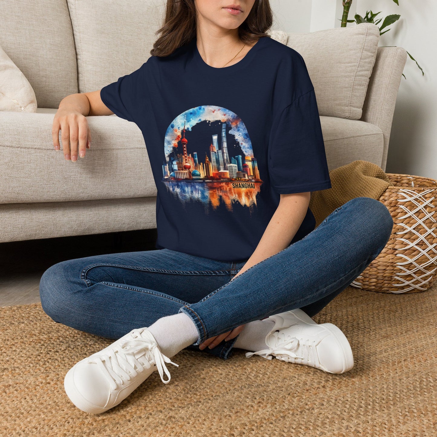 City Skyline T-Shirt — Watercolor Shanghai Landscape Tee