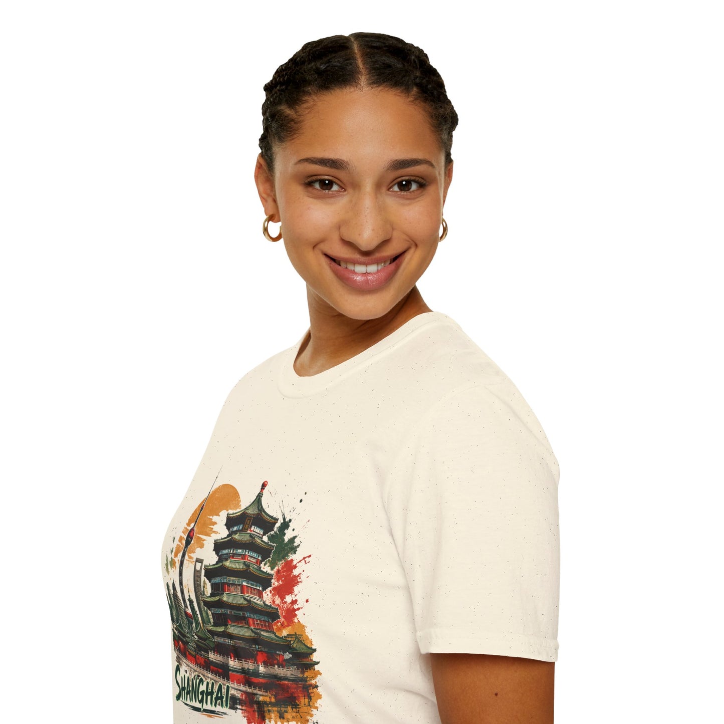 Shanghai skyline T-Shirt — Watercolor Pagoda & Oriental Sunset Tee