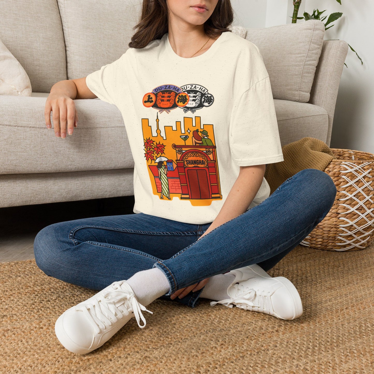 Skyline Ramen Scene T-Shirt — Retro Japanese Noodle Shop Design