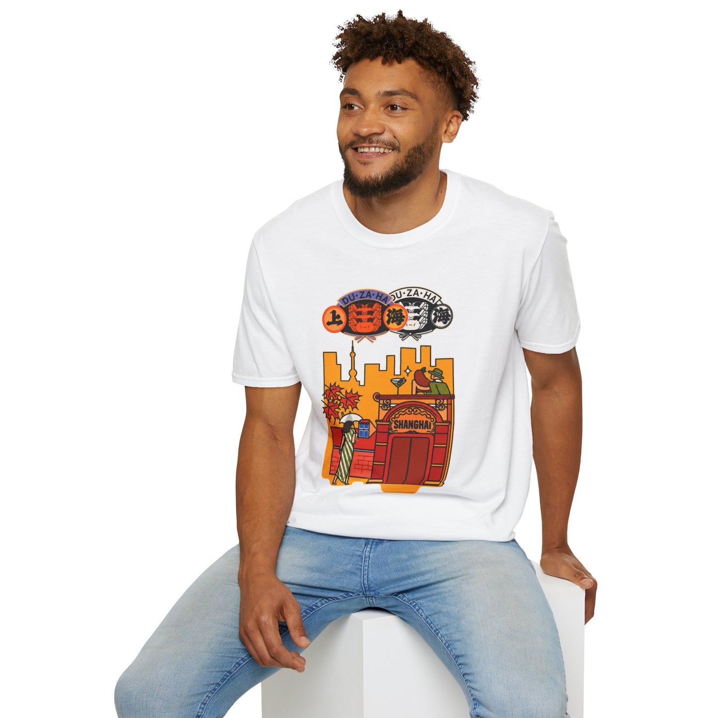 Skyline Ramen Scene T-Shirt — Retro Japanese Noodle Shop Design