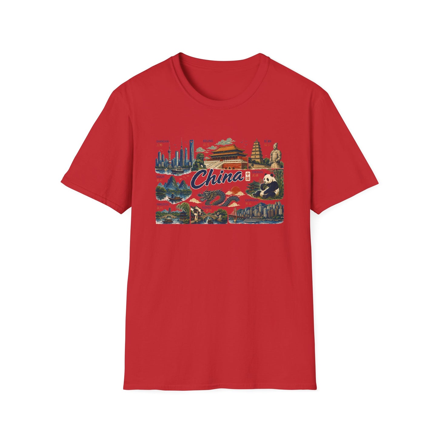 China Landmarks T-Shirt — Panda, Great Wall & Skyline Travel Tee