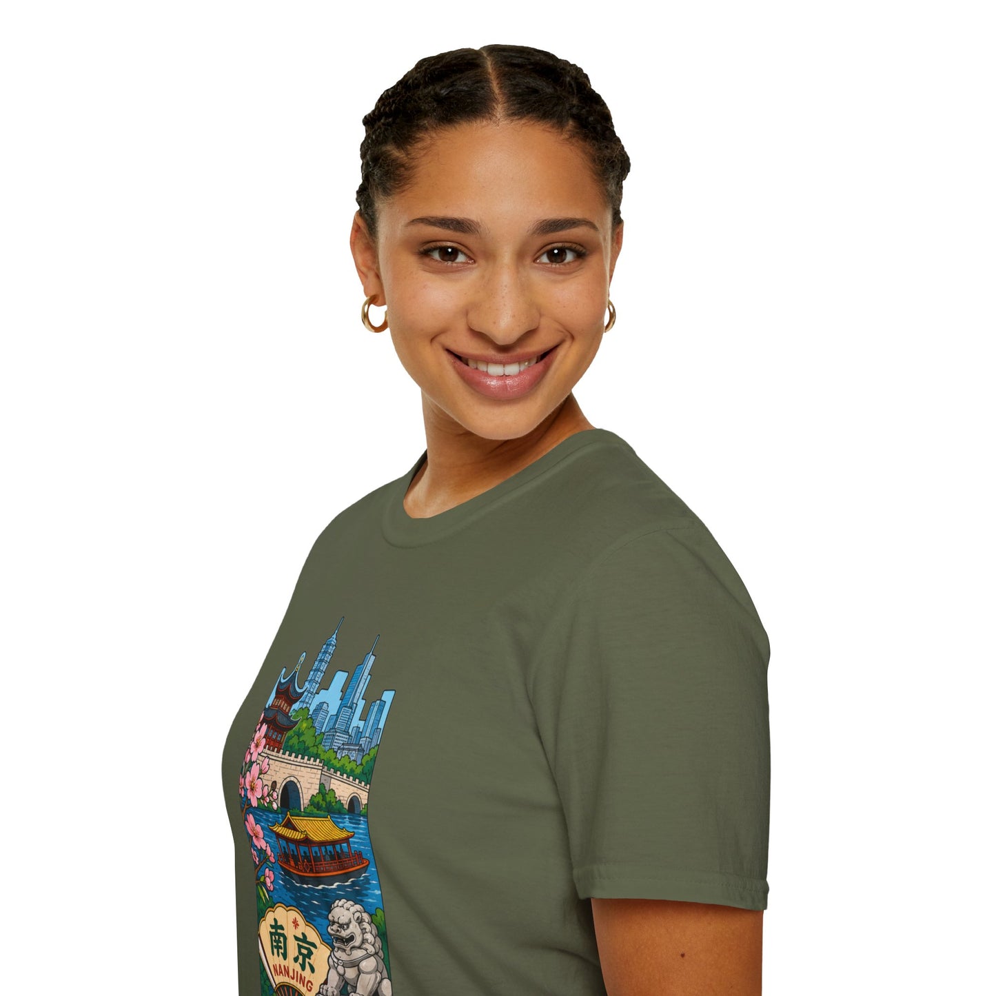 Nanjing Cityscape T-Shirt — Cherry Blossoms, Pagoda & Skyline Travel Shirt