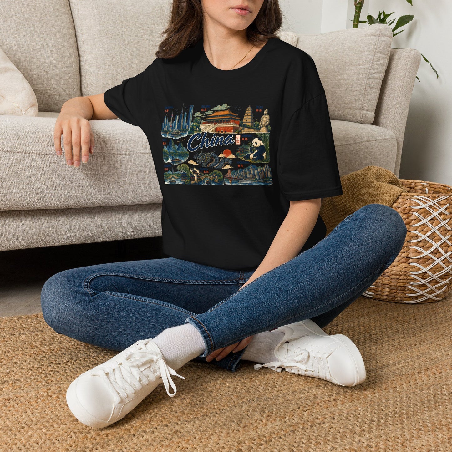 China Landmarks T-Shirt — Panda, Great Wall & Skyline Travel Tee