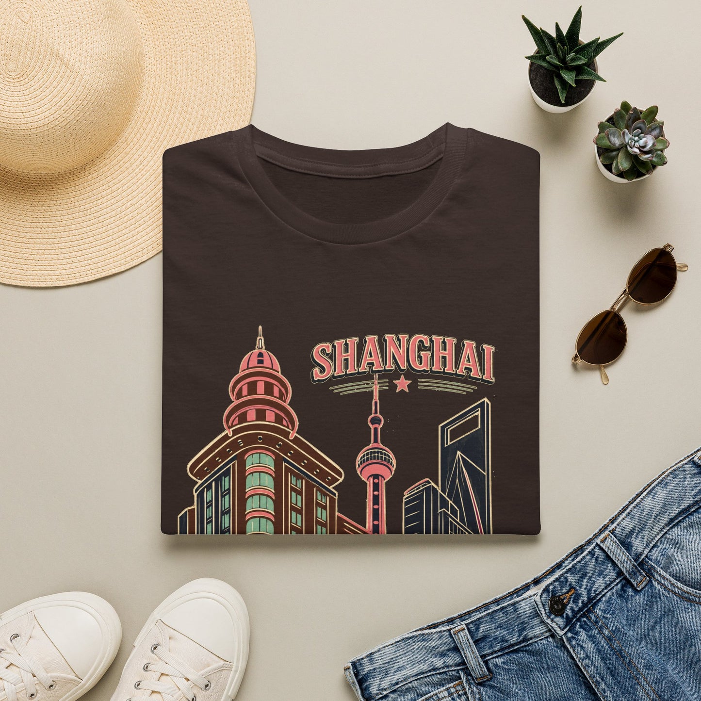 Shanghai Skyline T-Shirt — Retro Cityscape Travel Tee