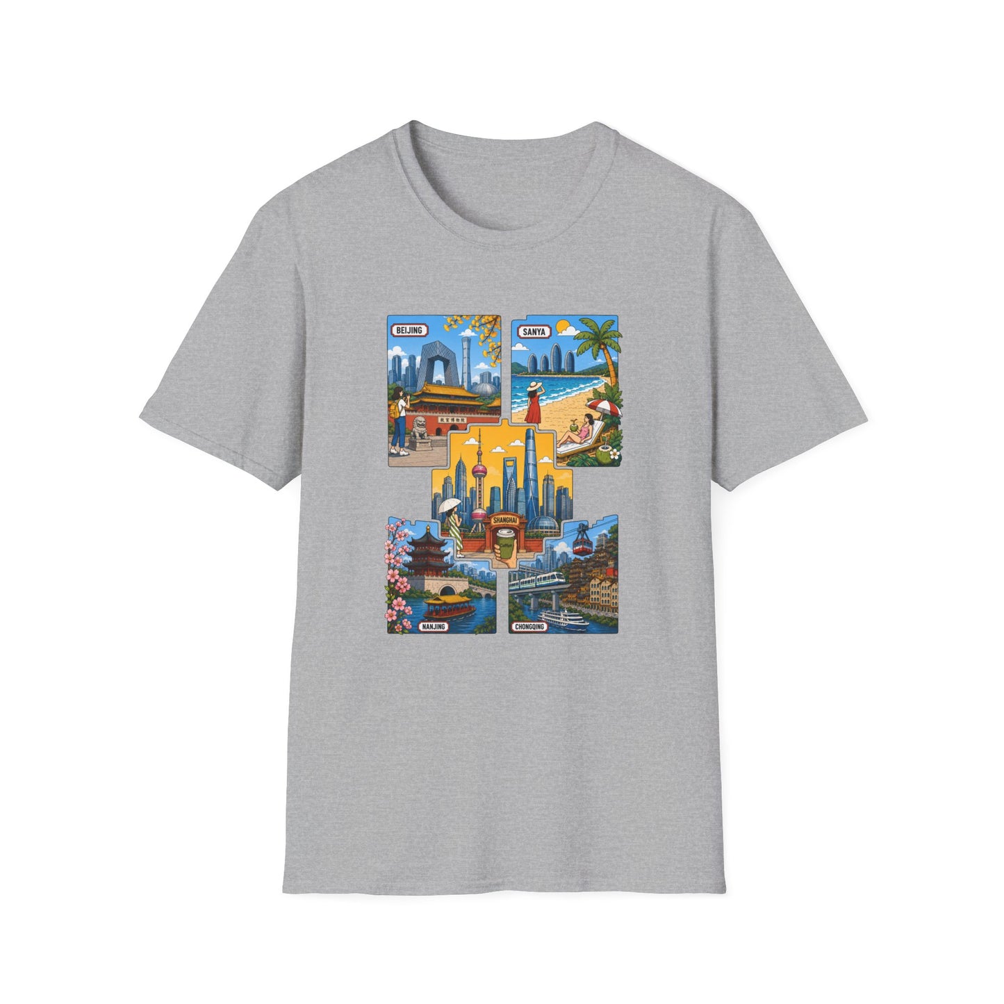 Cityscape Postcard T-Shirt — Miami & Dubai Travel Vintage Graphic Tee