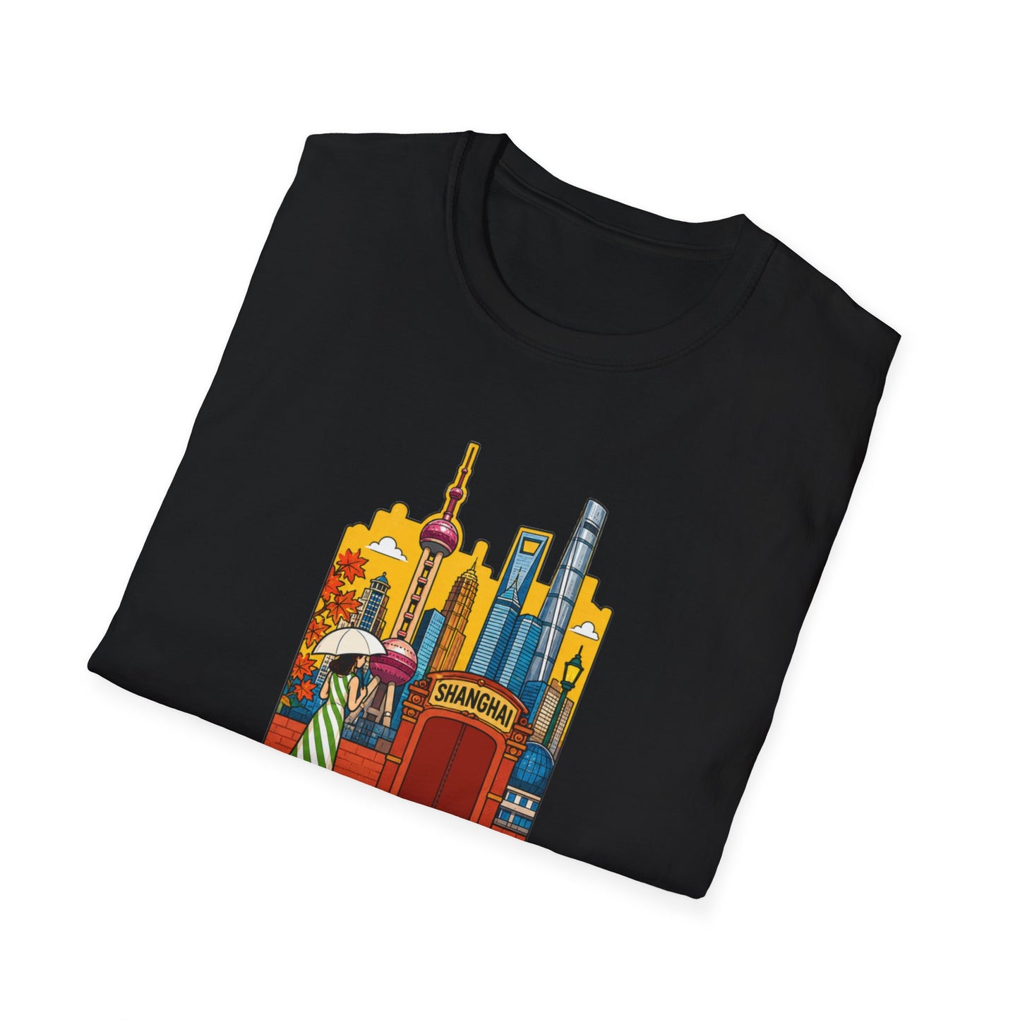 Shanghai Skyline T-Shirt — Vintage Cityscape with Chinese Characters