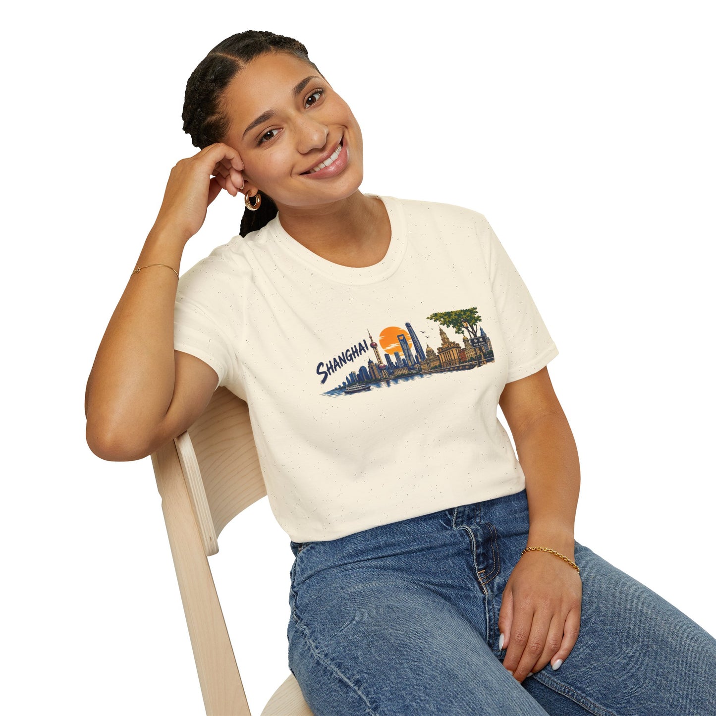 Shanghai Skyline T-Shirt — Vintage Cityscape Sunset Tee