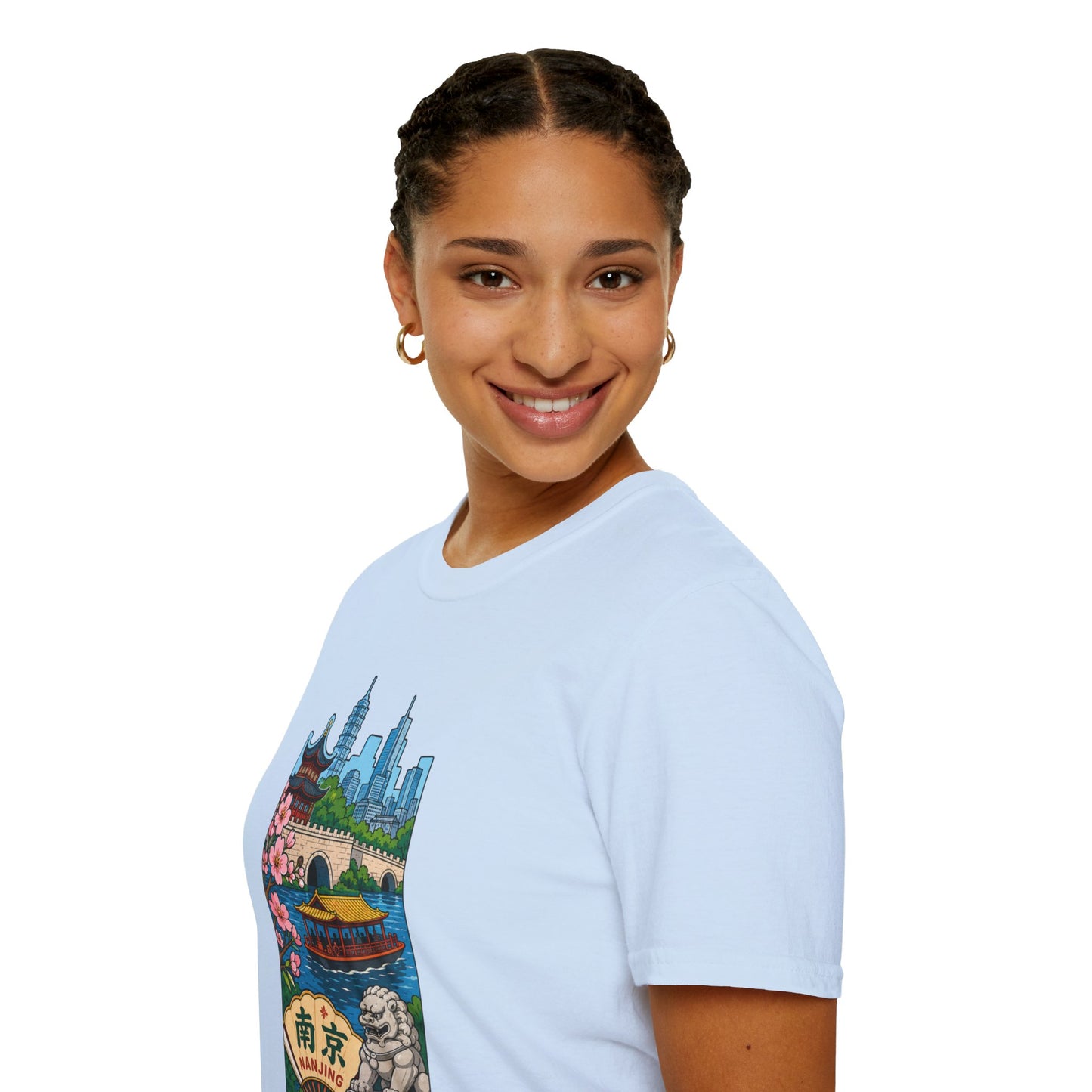Nanjing Cityscape T-Shirt — Cherry Blossoms, Pagoda & Skyline Travel Shirt