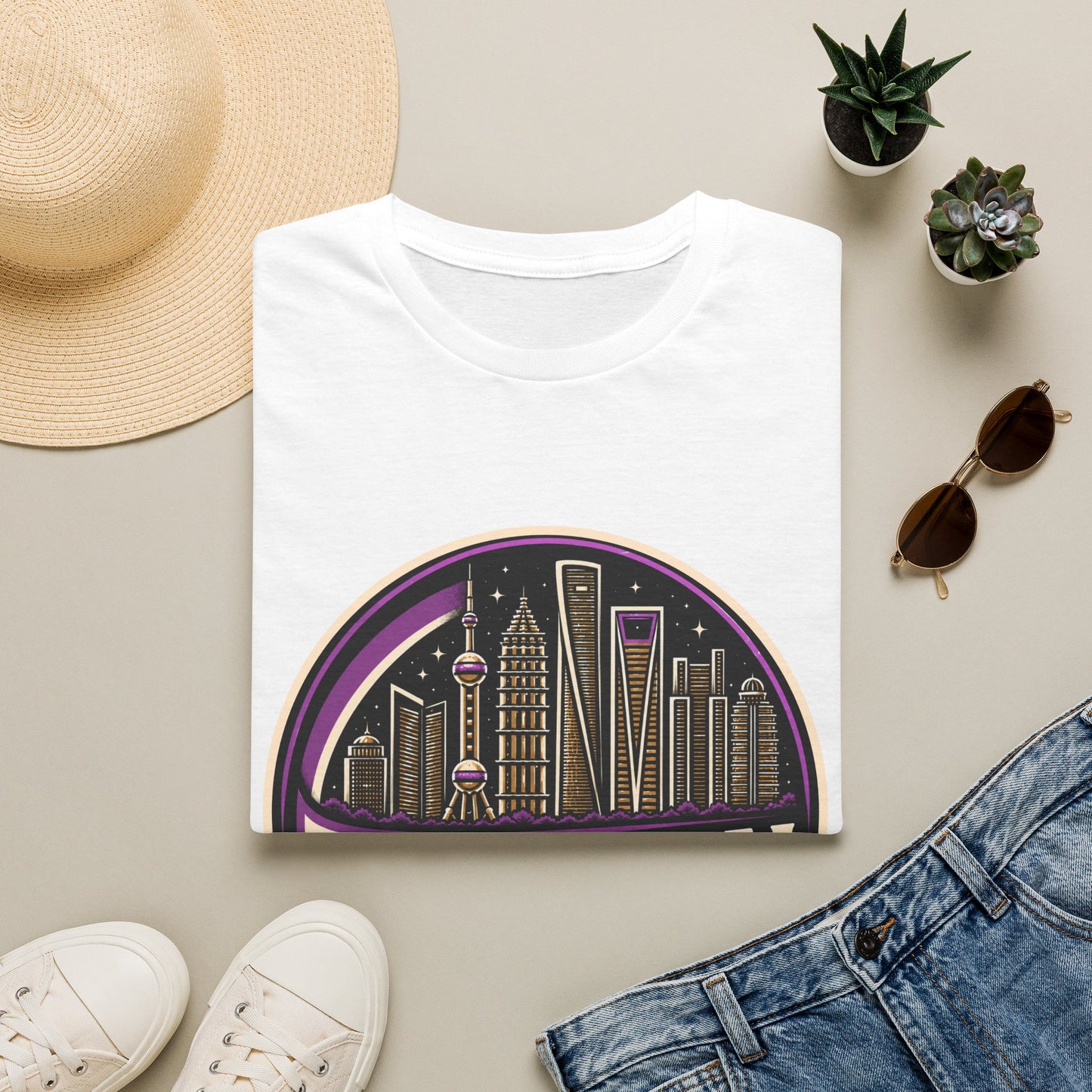 Shanghai Skyline T-Shirt — Retro Neon Cityscape Tee