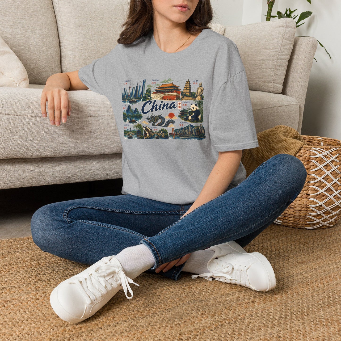 China Landmarks T-Shirt — Panda, Great Wall & Skyline Travel Tee