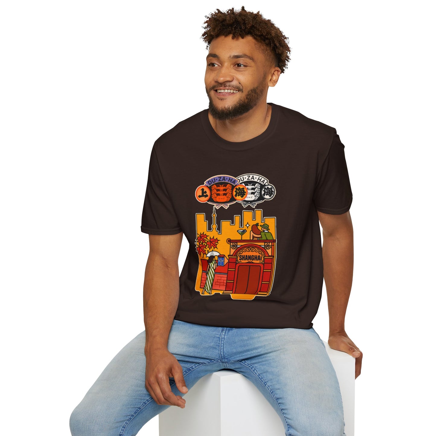 Skyline Ramen Scene T-Shirt — Retro Japanese Noodle Shop Design