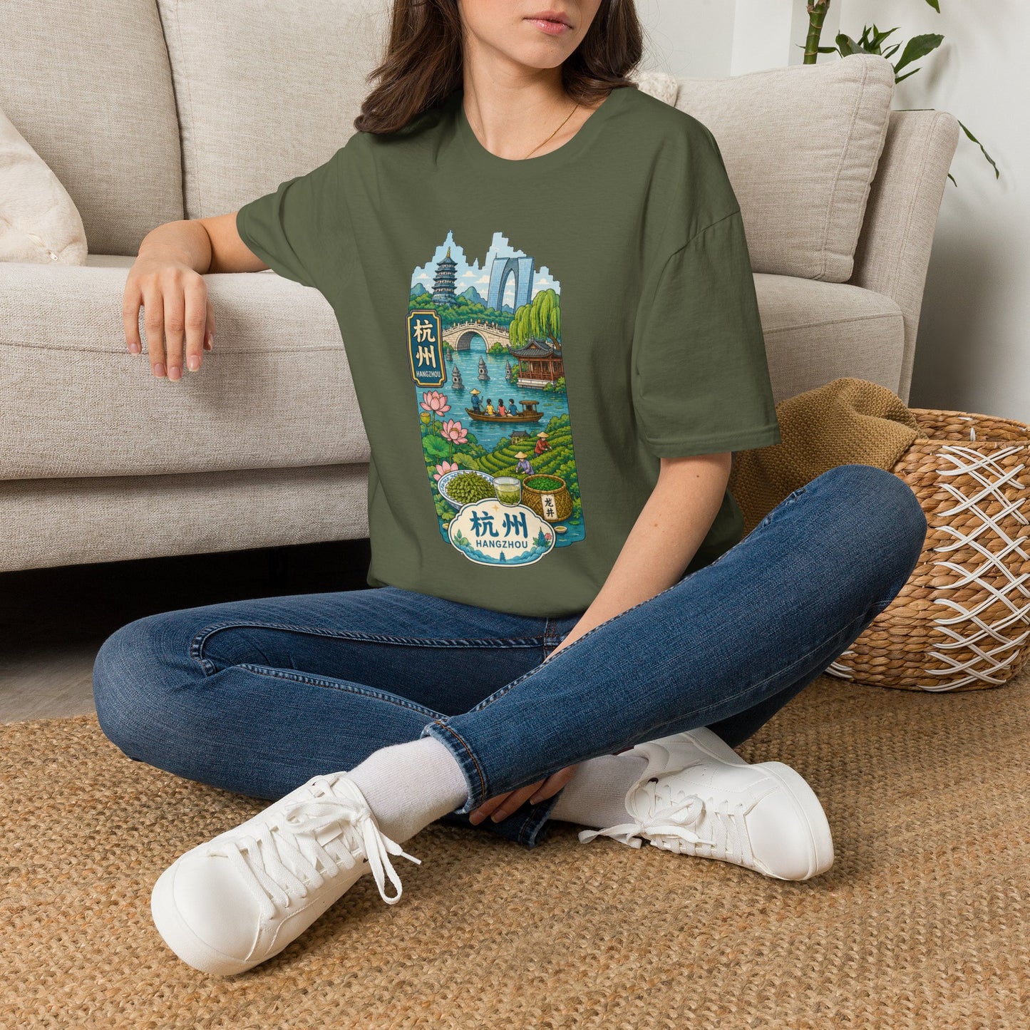 Hangzhou Scenic T-Shirt — West Lake Pagoda & Bridge Illustration