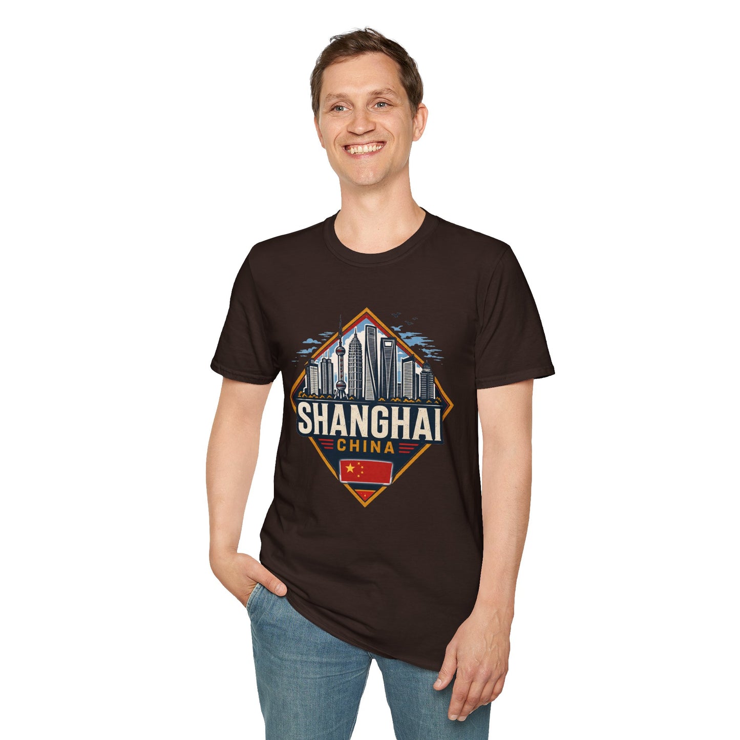 Shanghai Skyline T-Shirt — Retro Cityscape China Travel Tee