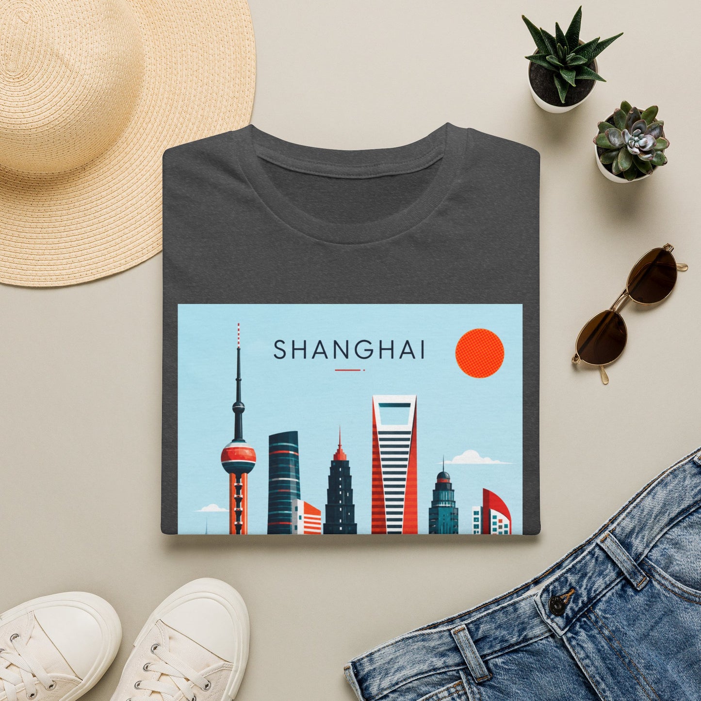 Shanghai Skyline T‑Shirt — Retro Cityscape Tee with 'SHANGHAI' Graphic