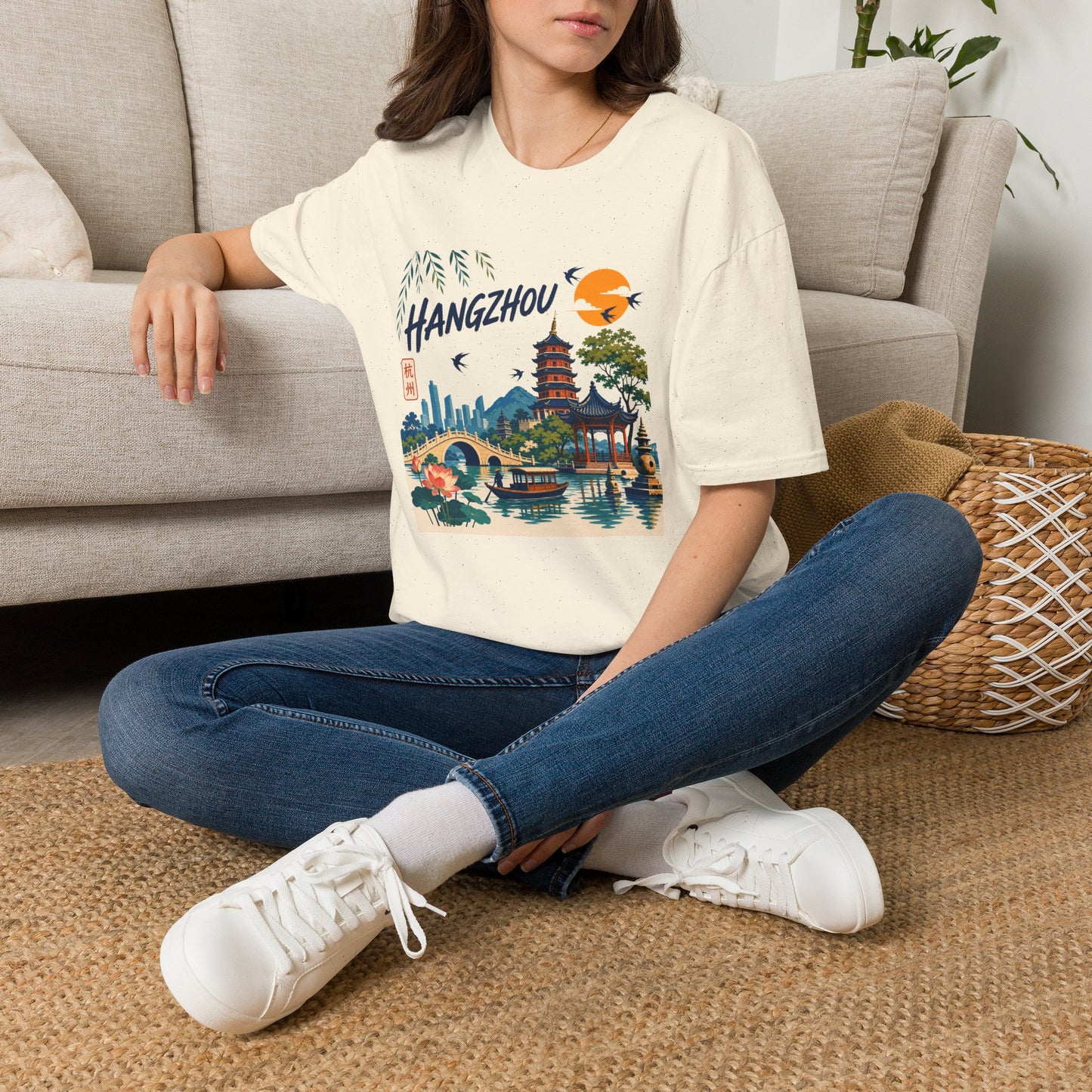 Hangzhou Travel Tee — Scenic Pagoda, Skyline & Sunset Graphic T-Shirt
