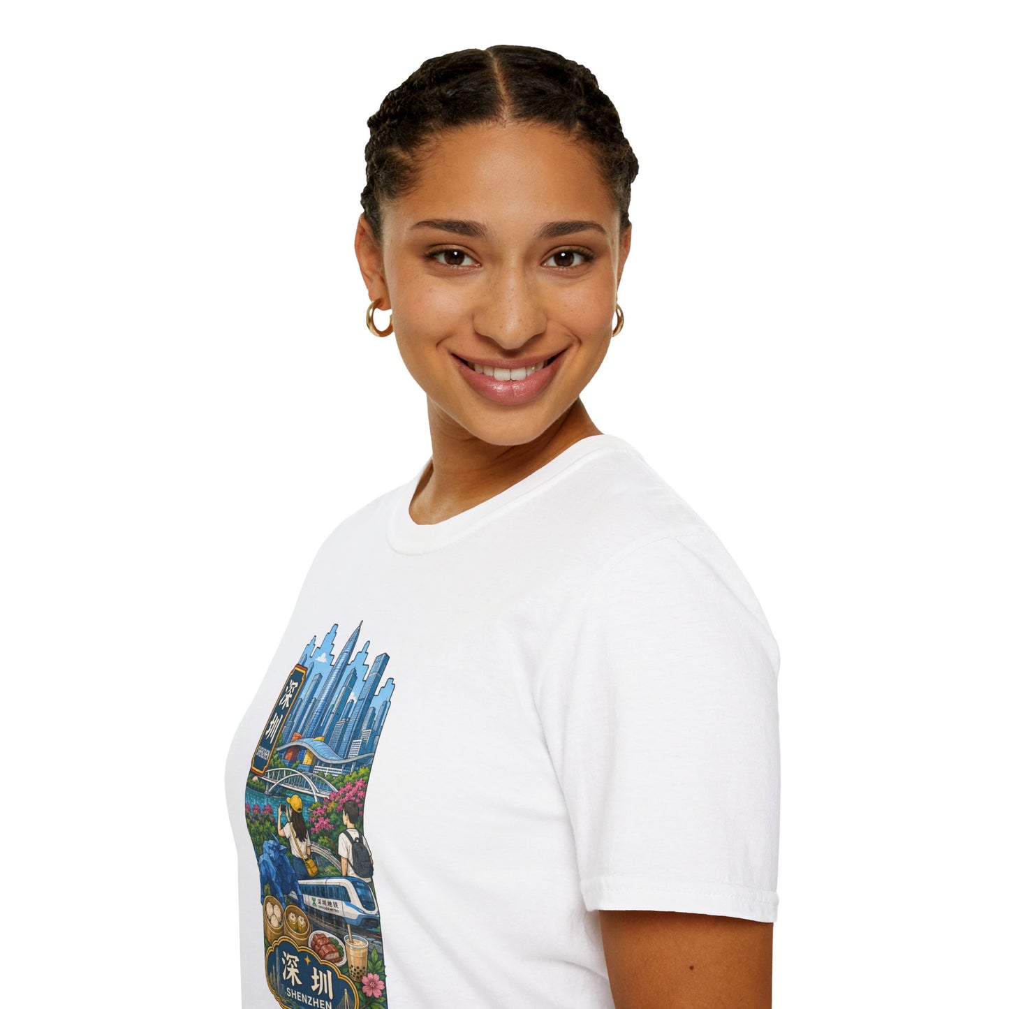 Shenzhen Skyline T-Shirt — Retro Travel City Scene with Chinese Characters