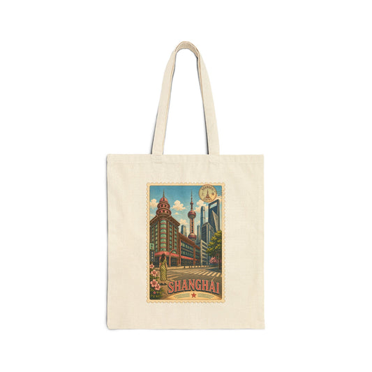 Shanghai Tote Bag: Vintage Postage Stamp