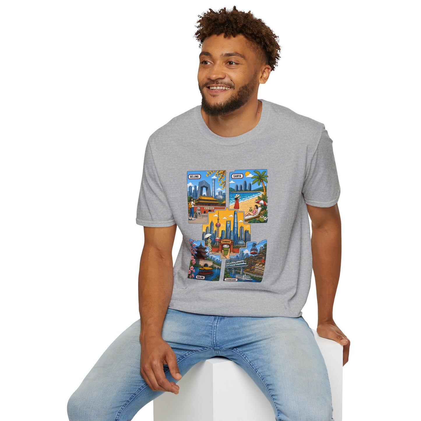 Cityscape Postcard T-Shirt — Miami & Dubai Travel Vintage Graphic Tee