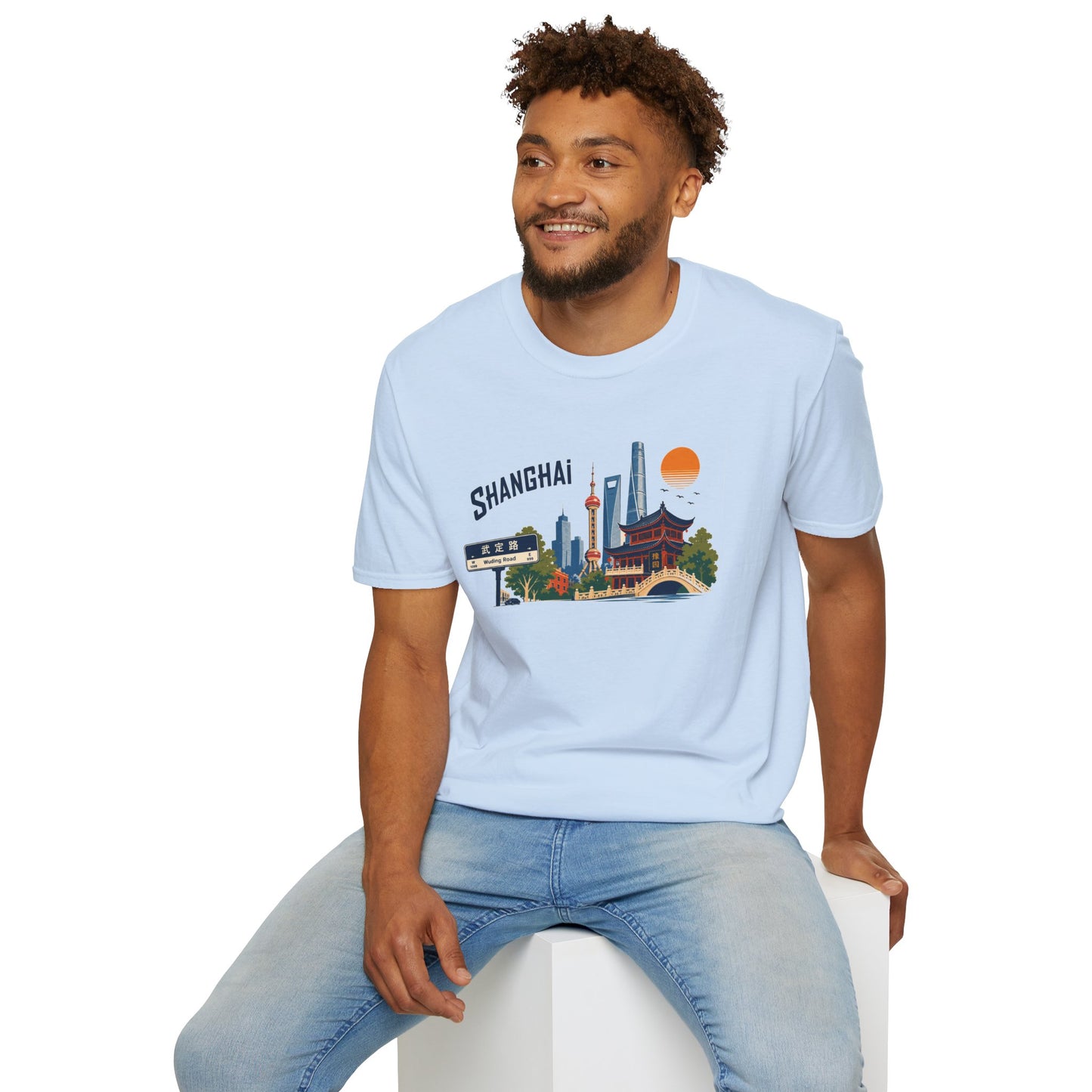 Shanghai Skyline T-Shirt — Vintage Cityscape Graphic Tee featuring Oriental Pagoda & Pudong Landmarks