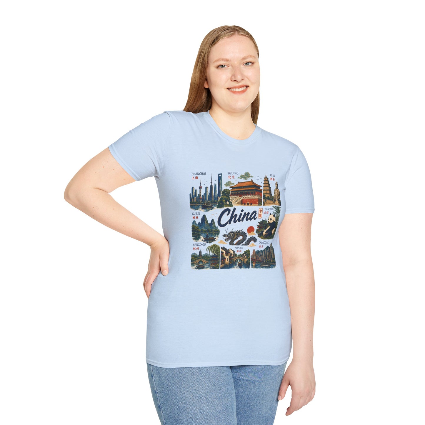 China Travel Collage T-Shirt — Landmarks & Panda Souvenir Tee