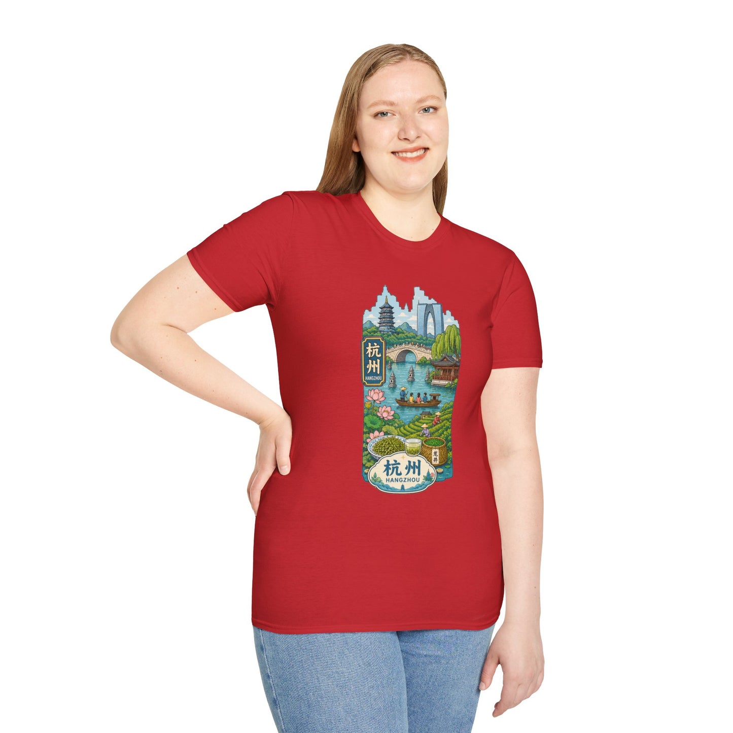 Hangzhou Scenic T-Shirt — West Lake Pagoda & Bridge Illustration