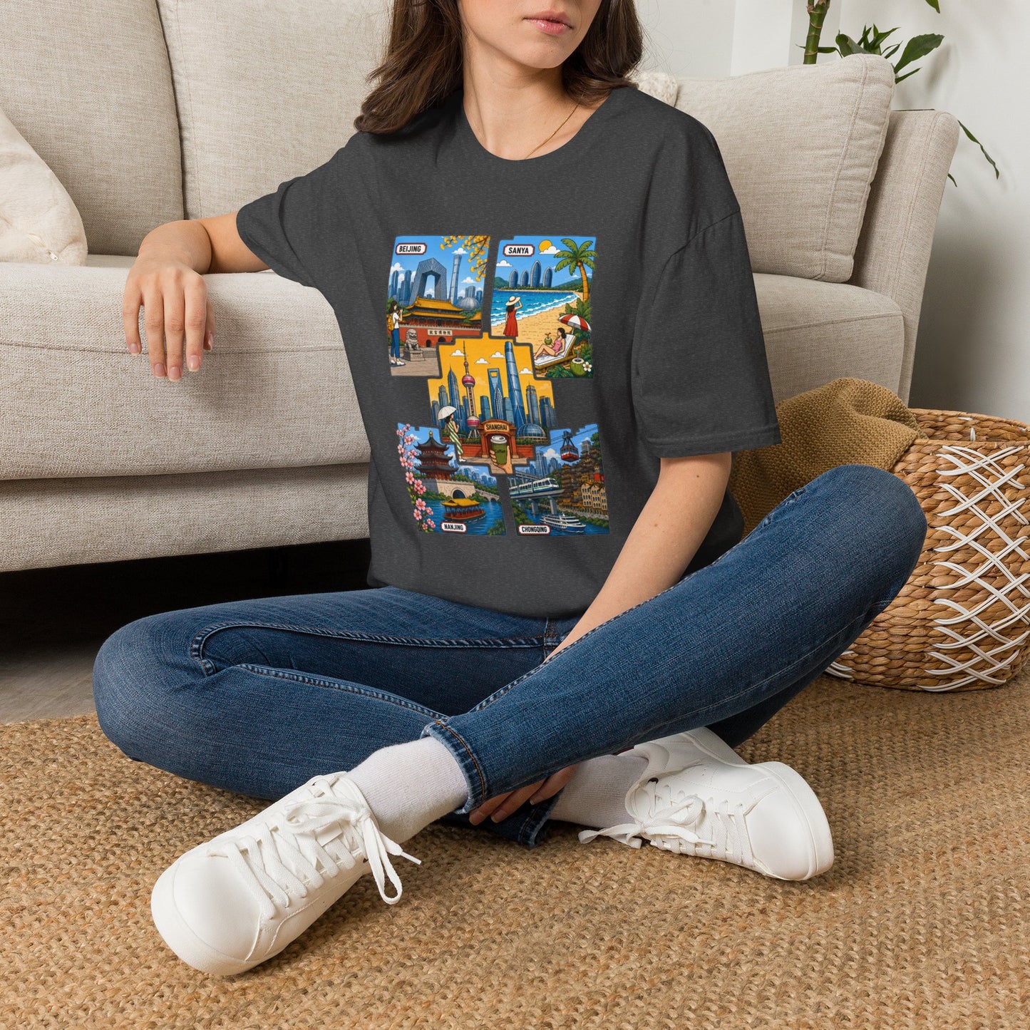 Cityscape Postcard T-Shirt — Miami & Dubai Travel Vintage Graphic Tee