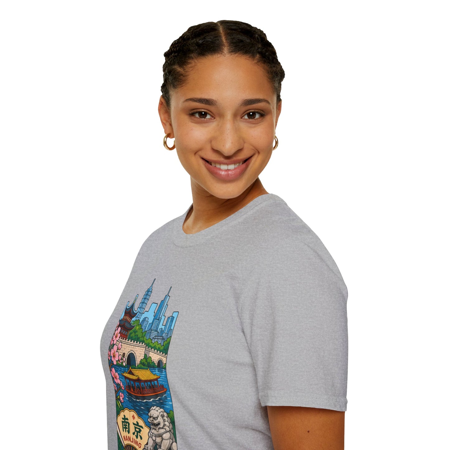 Nanjing Cityscape T-Shirt — Cherry Blossoms, Pagoda & Skyline Travel Shirt