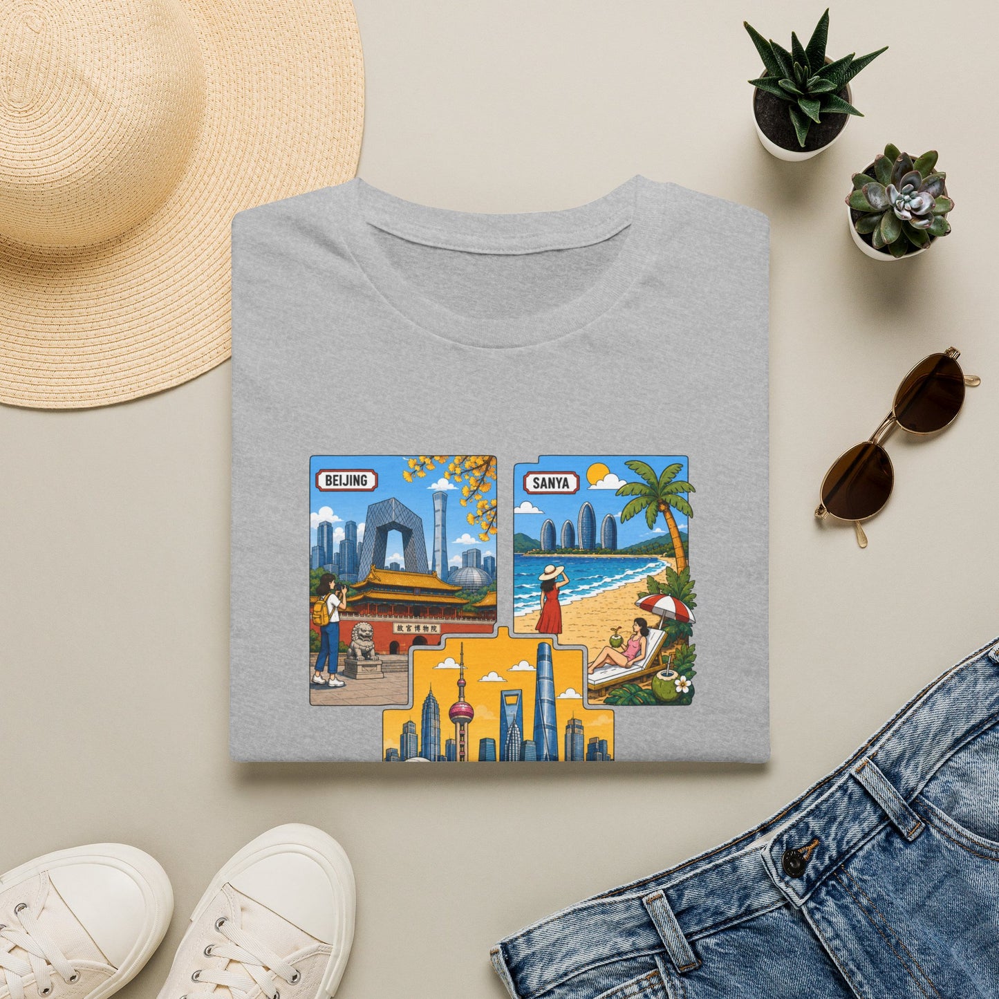 Cityscape Postcard T-Shirt — Miami & Dubai Travel Vintage Graphic Tee