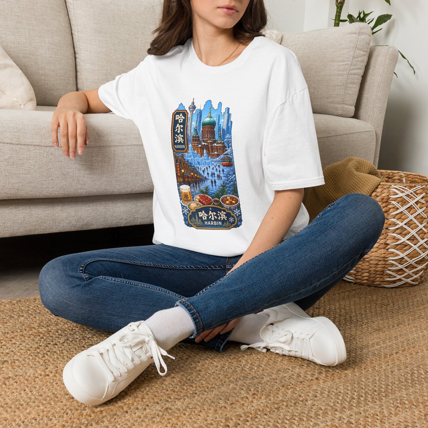 Harbin Cityscape T-Shirt — Snowy Cathedral & Skyline Travel Tee