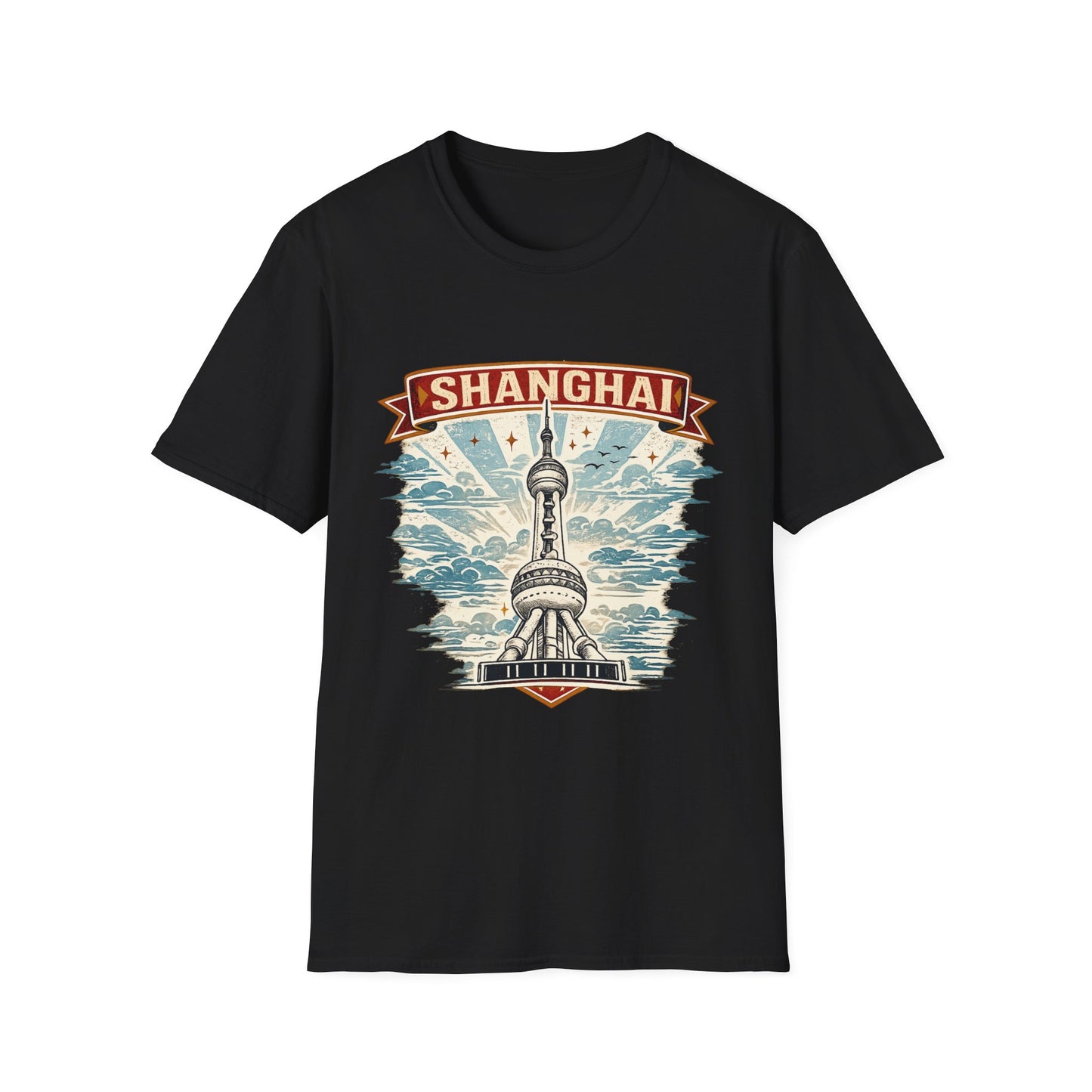 Shanghai Skyline T-Shirt — Retro Oriental Pearl Tower Travel Tee