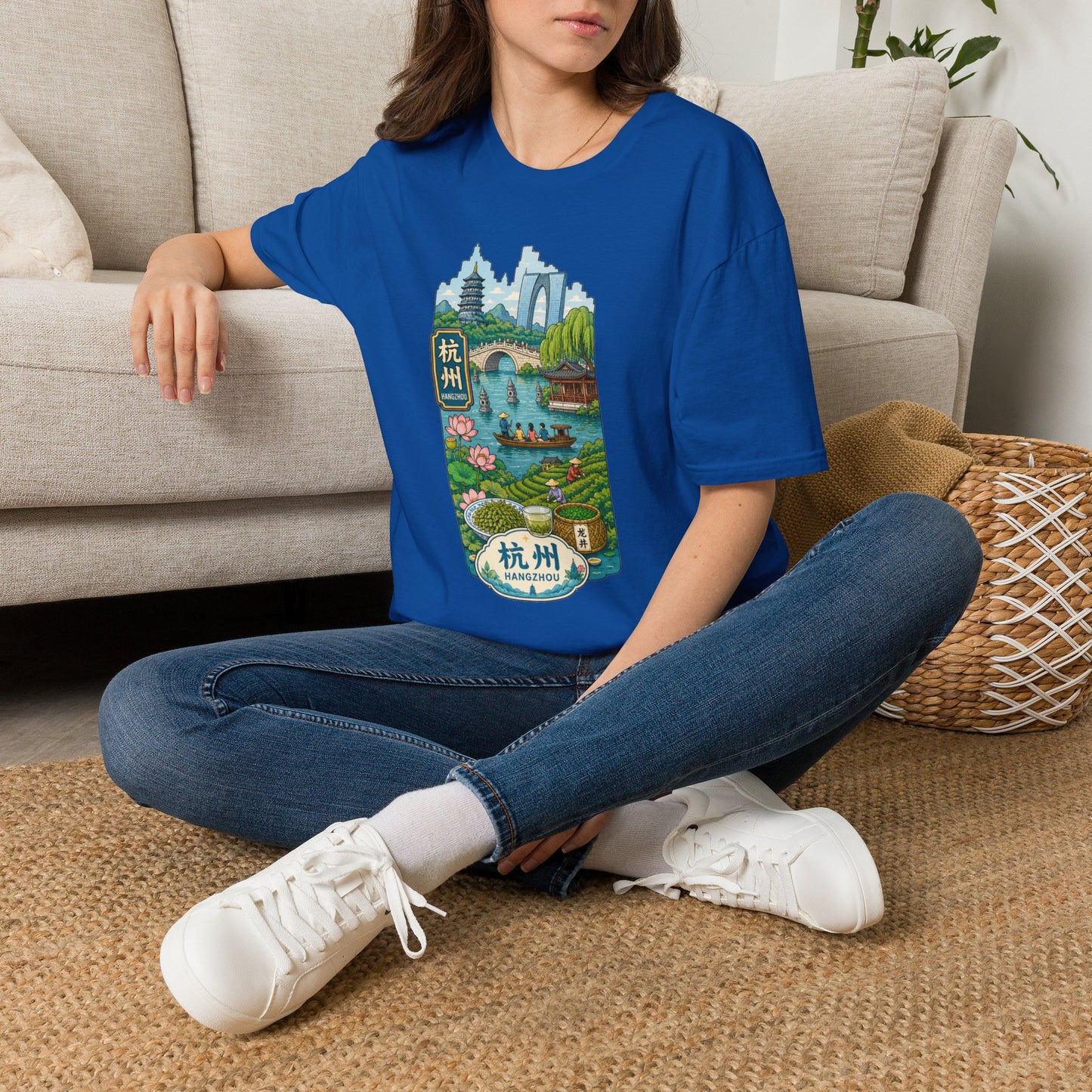 Hangzhou Scenic T-Shirt — West Lake Pagoda & Bridge Illustration