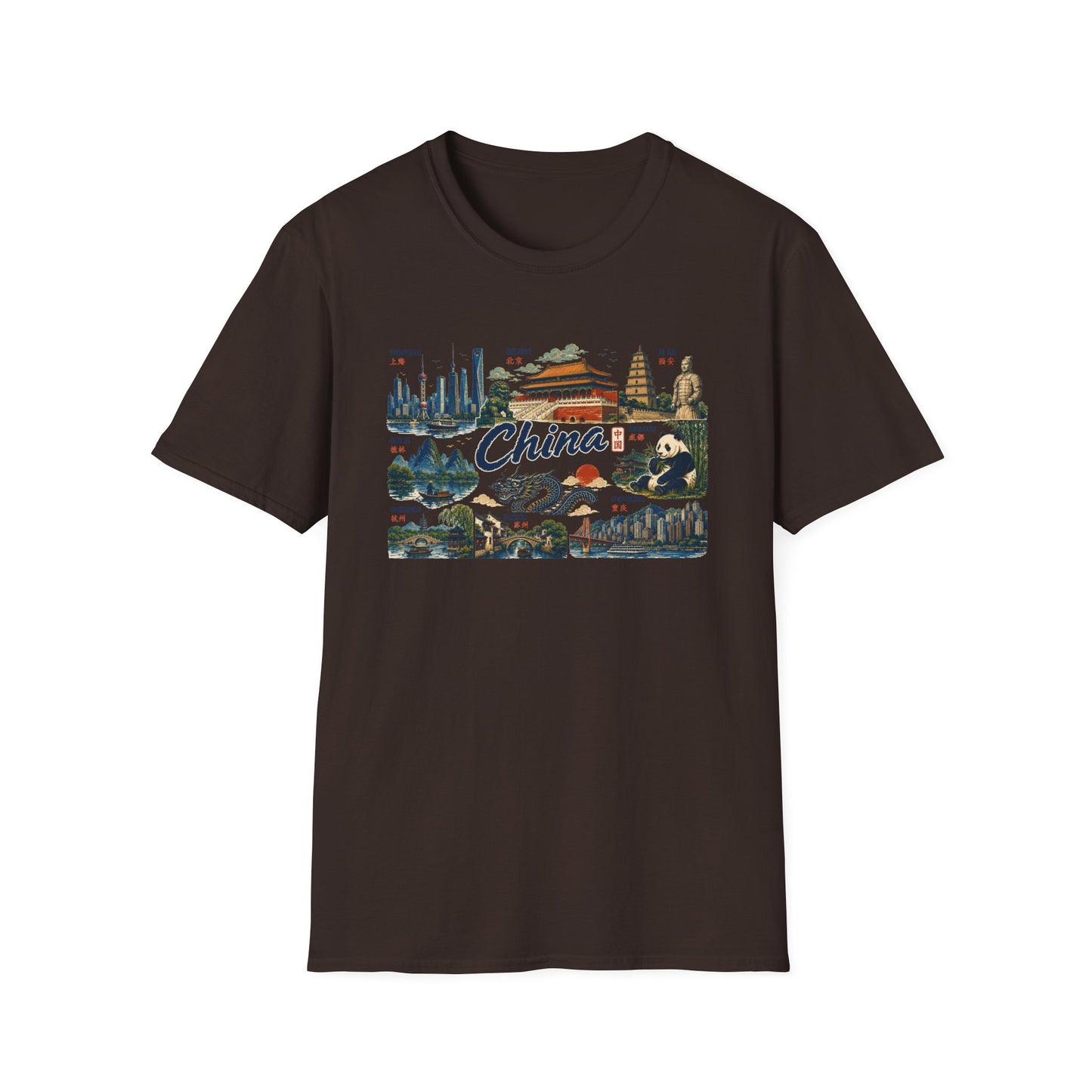 China Landmarks T-Shirt — Panda, Great Wall & Skyline Travel Tee