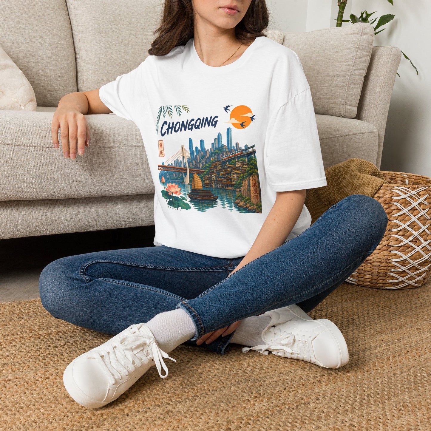 Chongqing Cityscape T-Shirt — Retro Sunset Asian Travel Tee