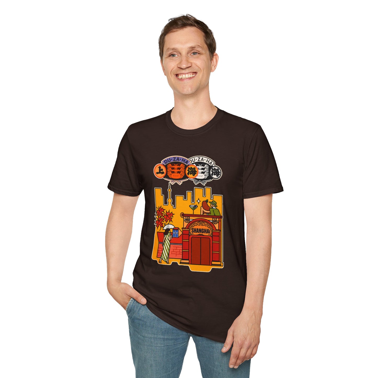 Skyline Ramen Scene T-Shirt — Retro Japanese Noodle Shop Design
