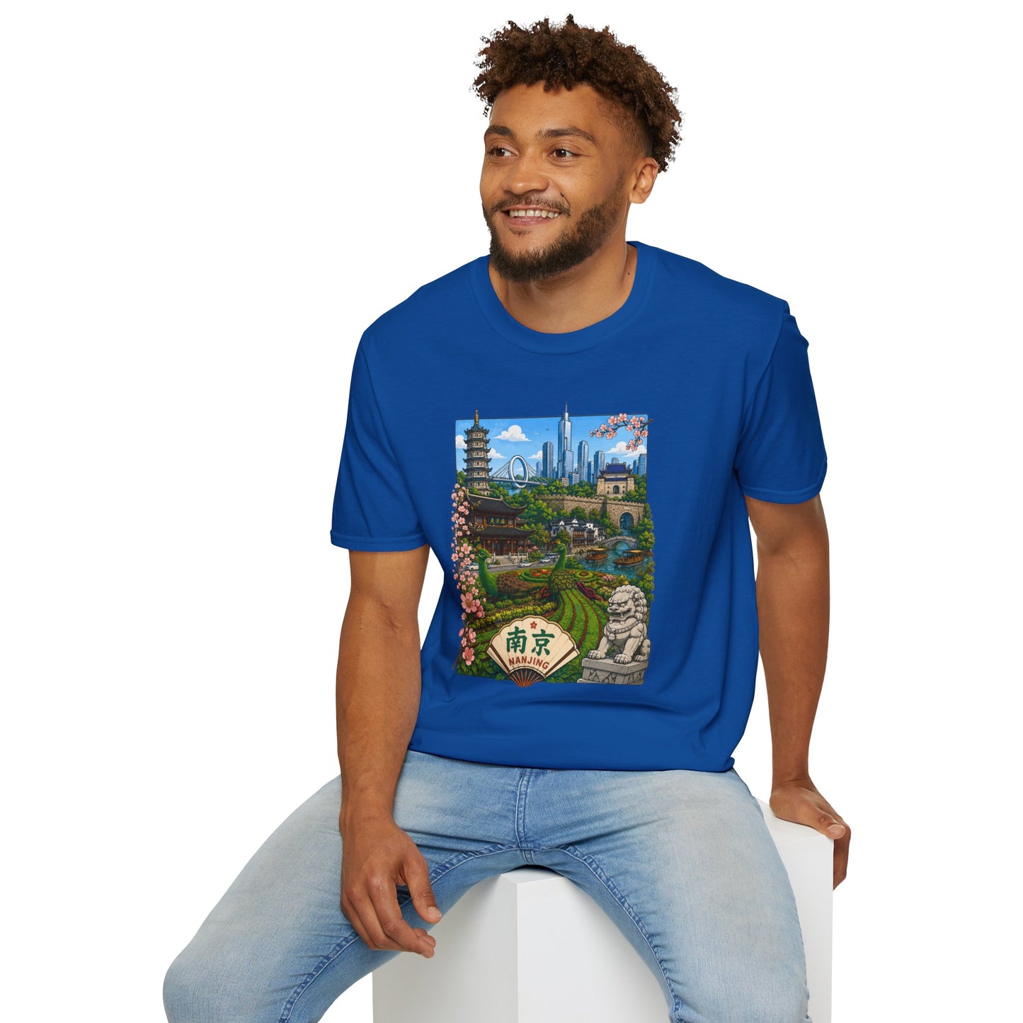 Nanjing Skyline T-Shirt — Scenic Cityscape with Pagoda & Cherry Blossoms