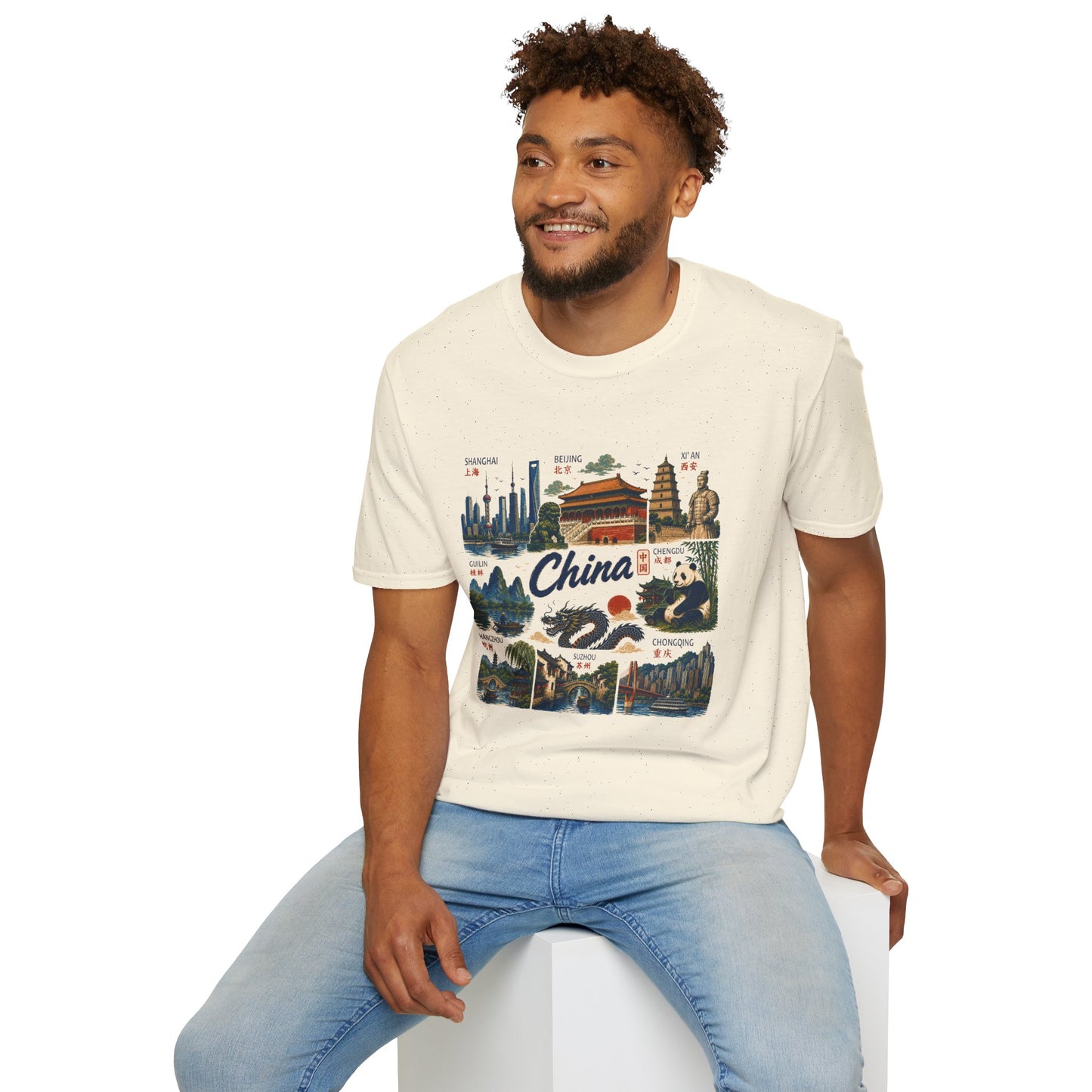 China Travel Collage T-Shirt — Landmarks & Panda Souvenir Tee