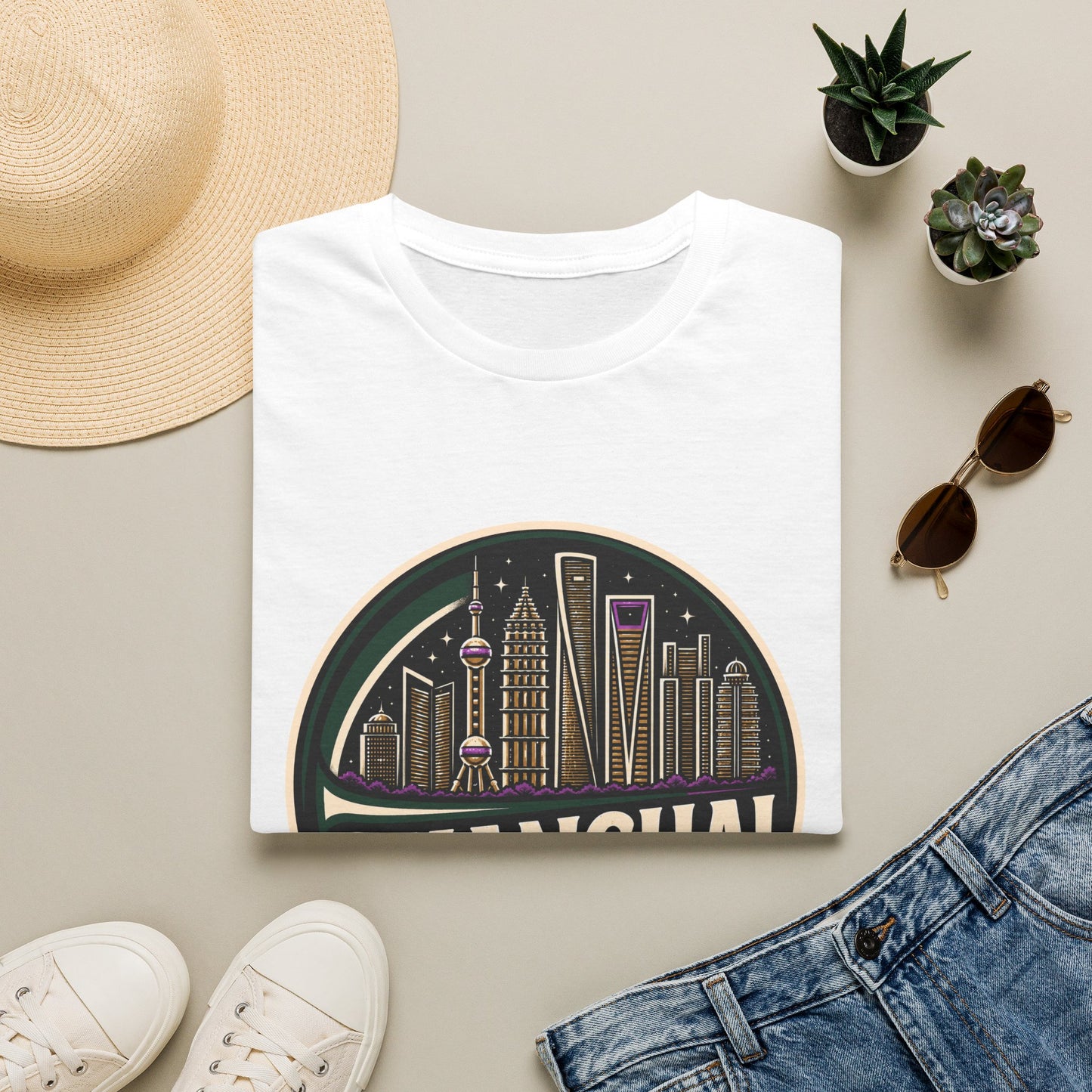 Shanghai Skyline T-Shirt — Retro Cityscape Tee