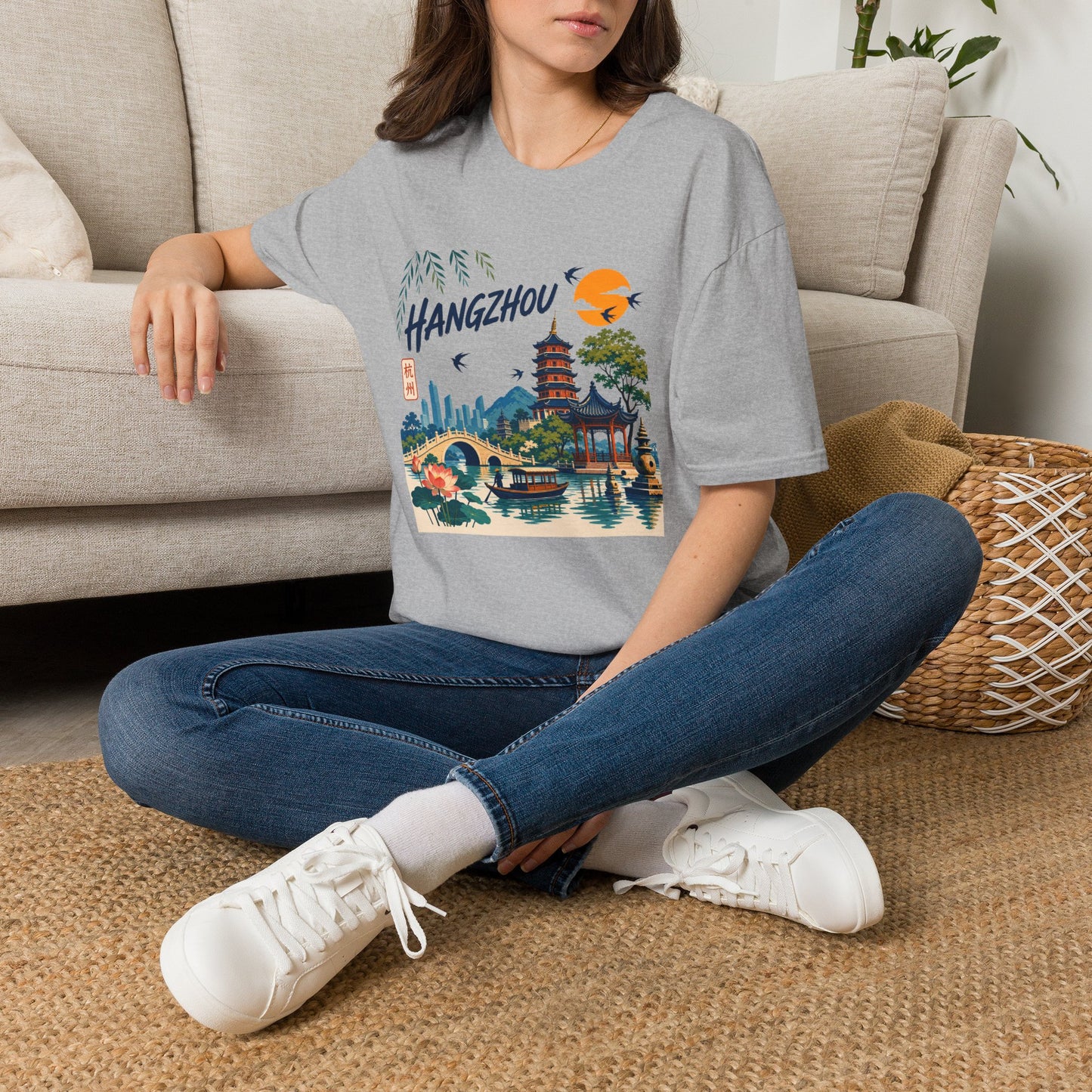 Hangzhou Travel Tee — Scenic Pagoda, Skyline & Sunset Graphic T-Shirt