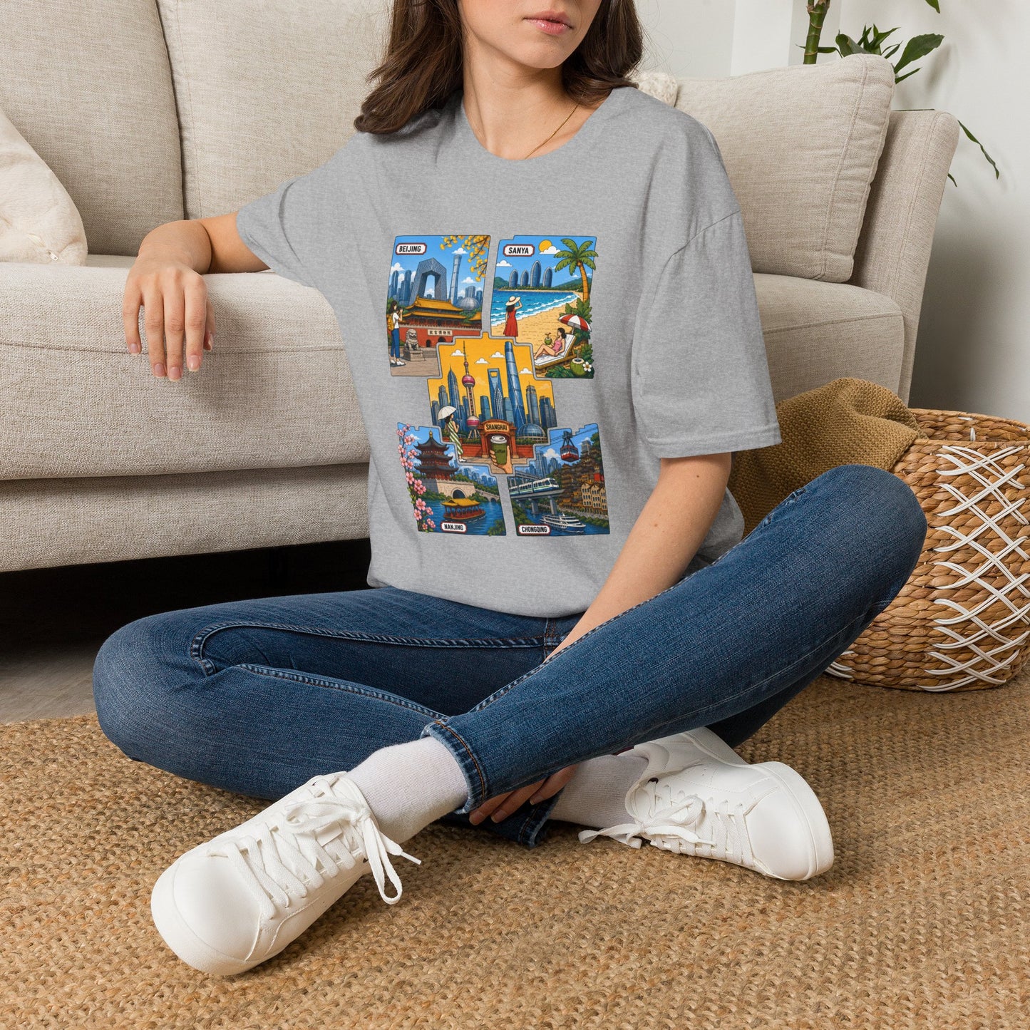 Cityscape Postcard T-Shirt — Miami & Dubai Travel Vintage Graphic Tee