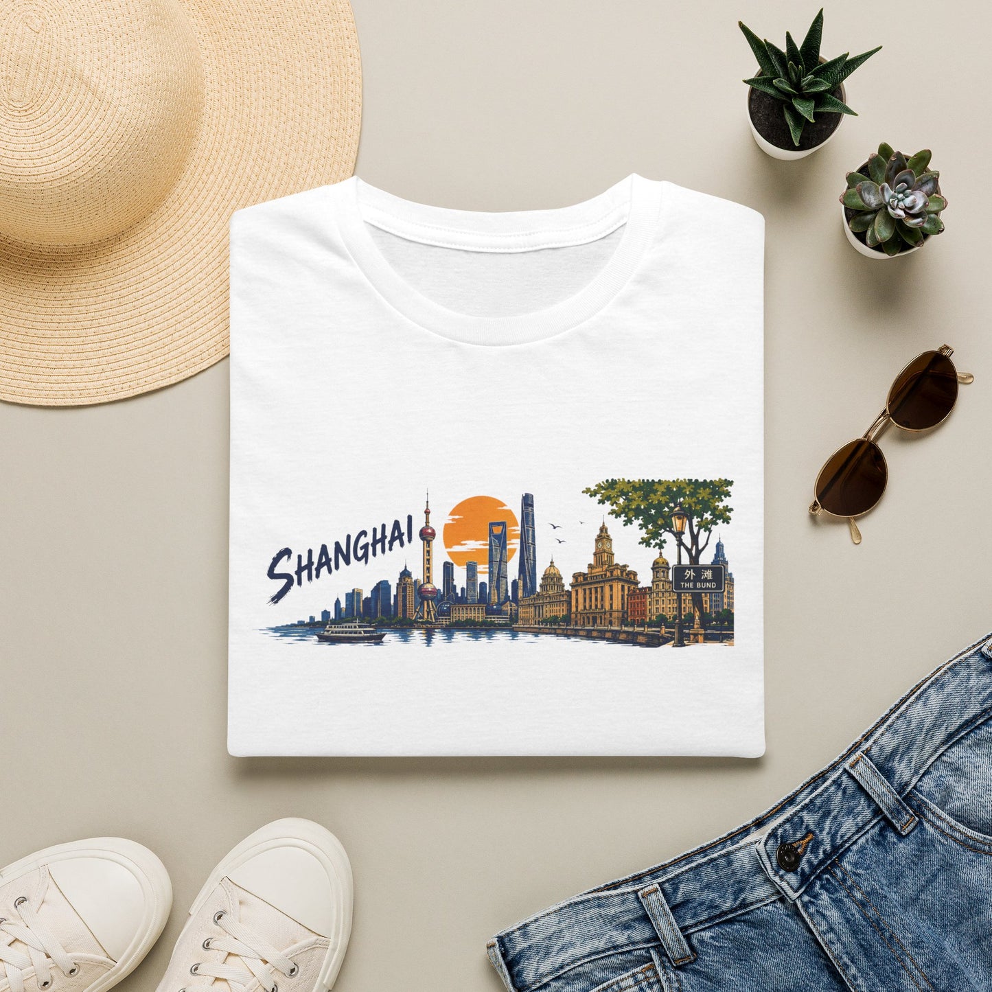 Shanghai Skyline T-Shirt — Vintage Cityscape Souvenir Tee