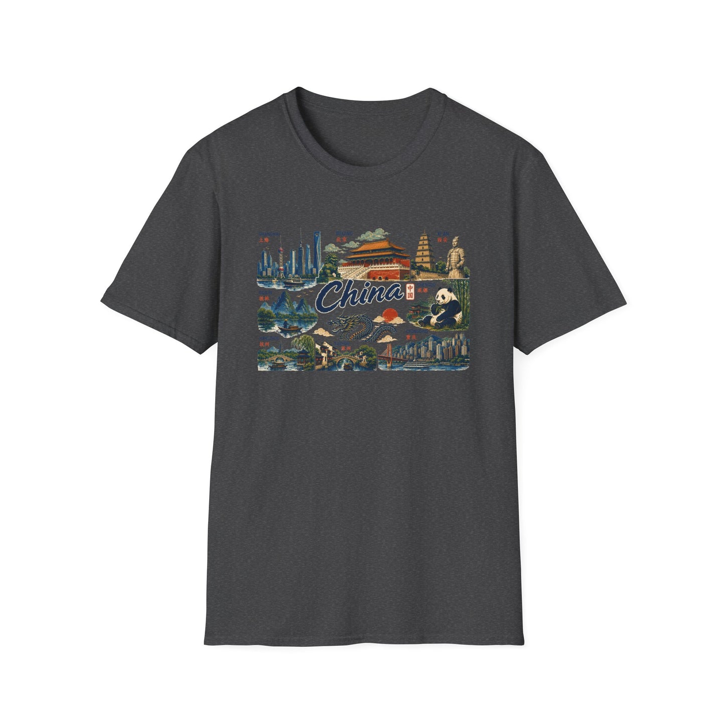 China Landmarks T-Shirt — Panda, Great Wall & Skyline Travel Tee