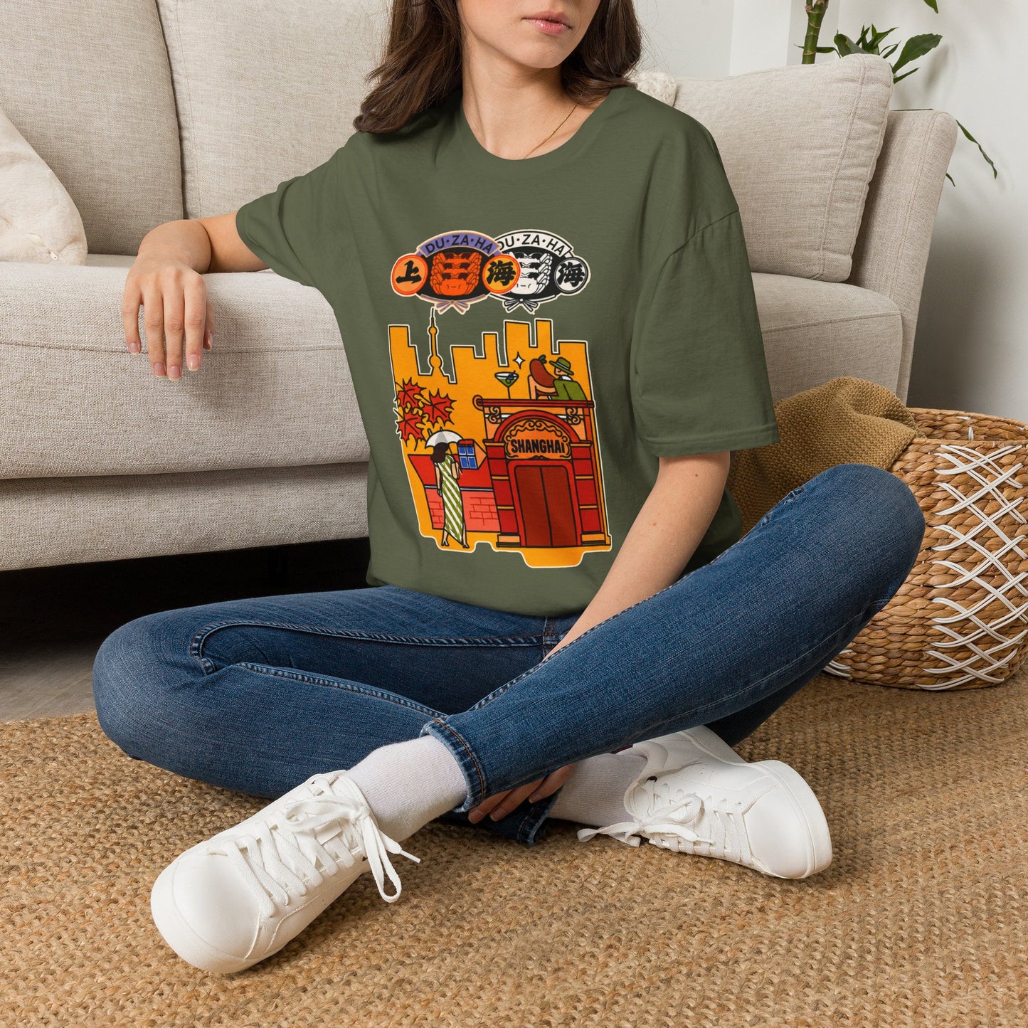 Skyline Ramen Scene T-Shirt — Retro Japanese Noodle Shop Design