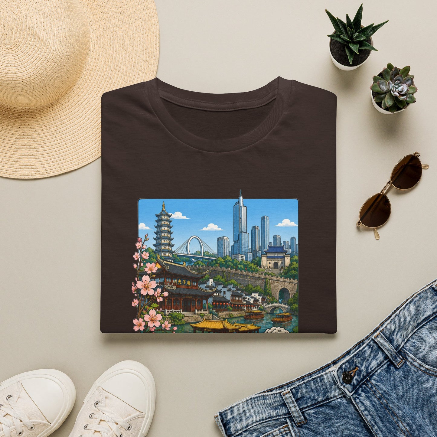 T-Shirt — Nanjing Skyline Vintage Travel Poster Tee