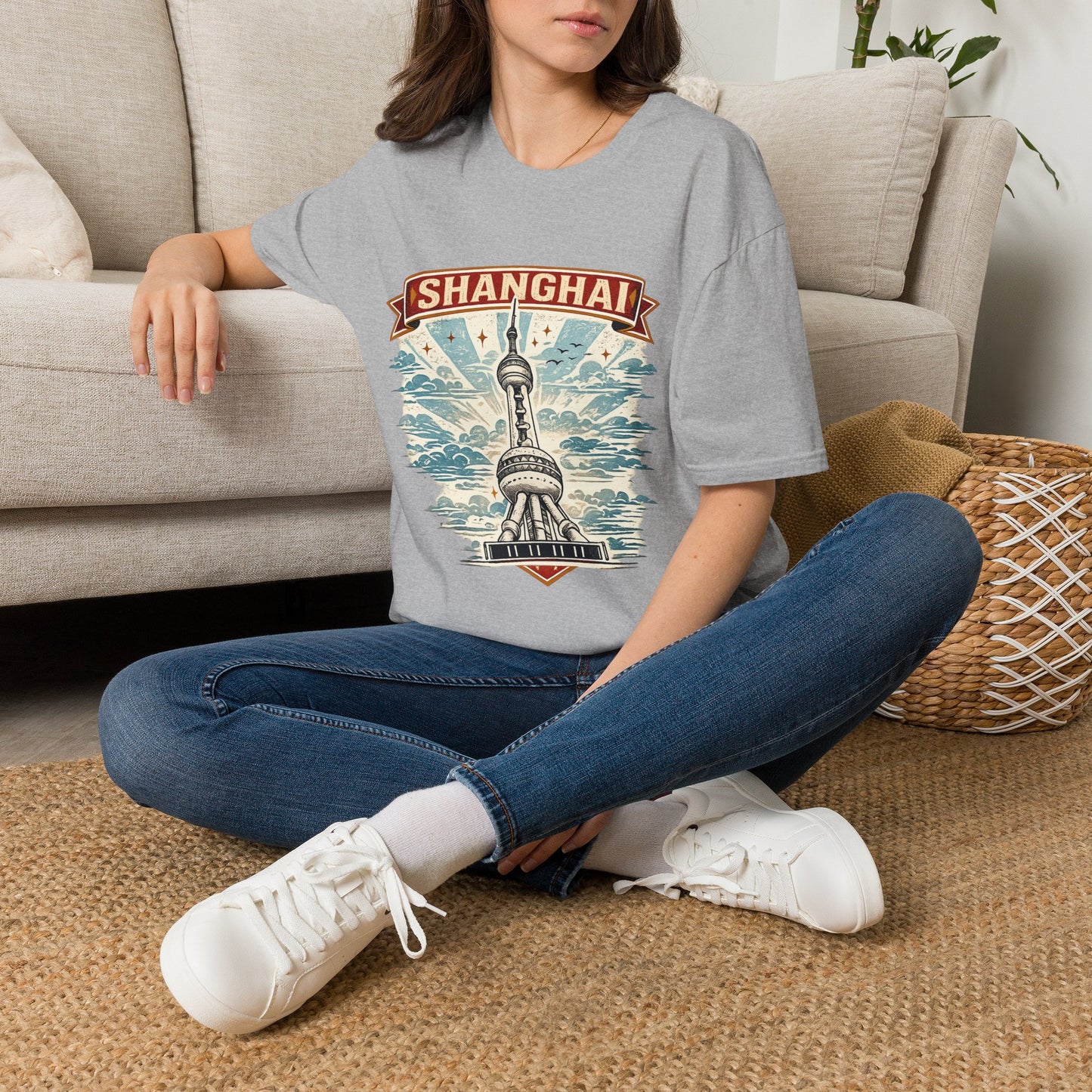 Shanghai Skyline T-Shirt — Retro Oriental Pearl Tower Travel Tee
