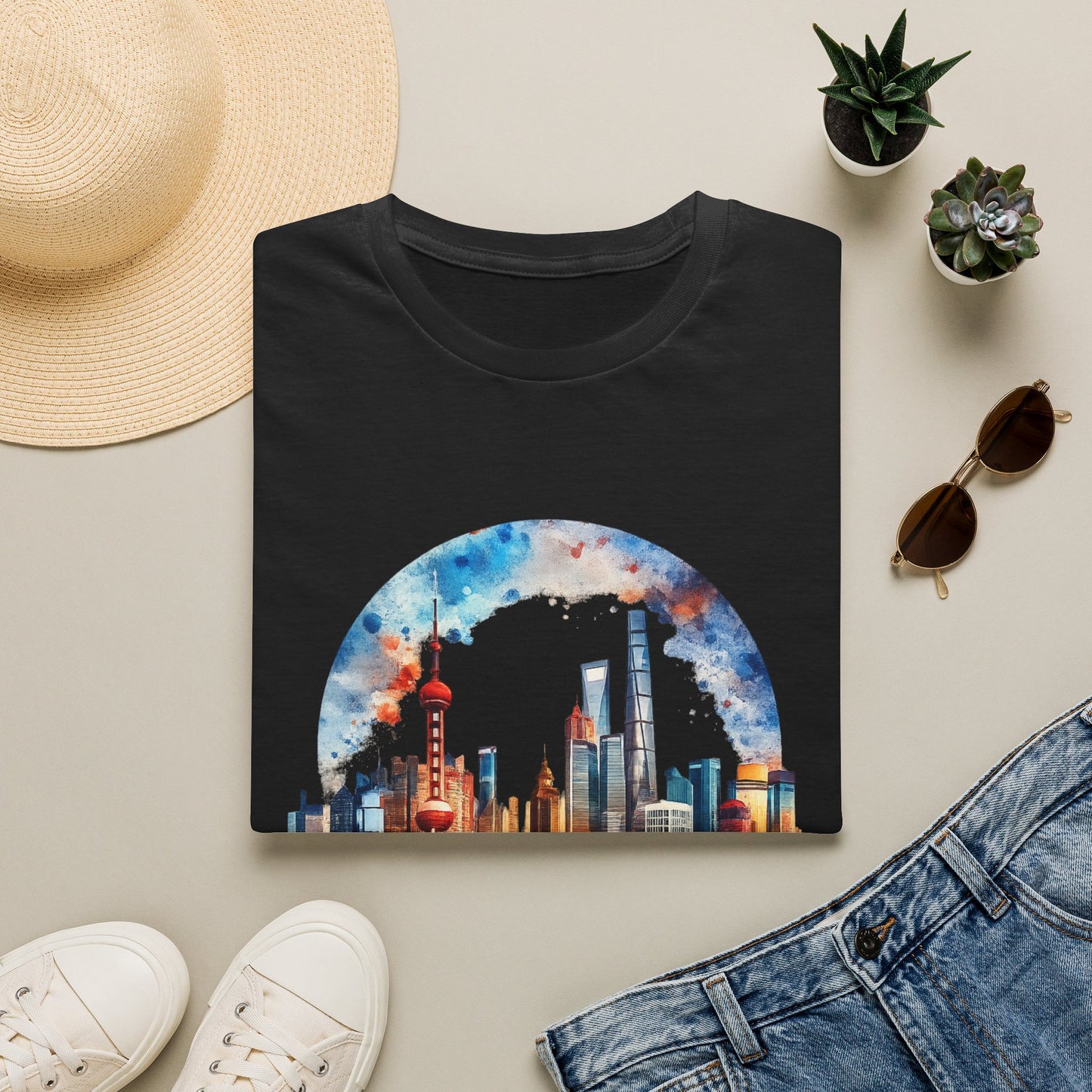 Cityscape Watercolor T-Shirt — Skyline Art Tee